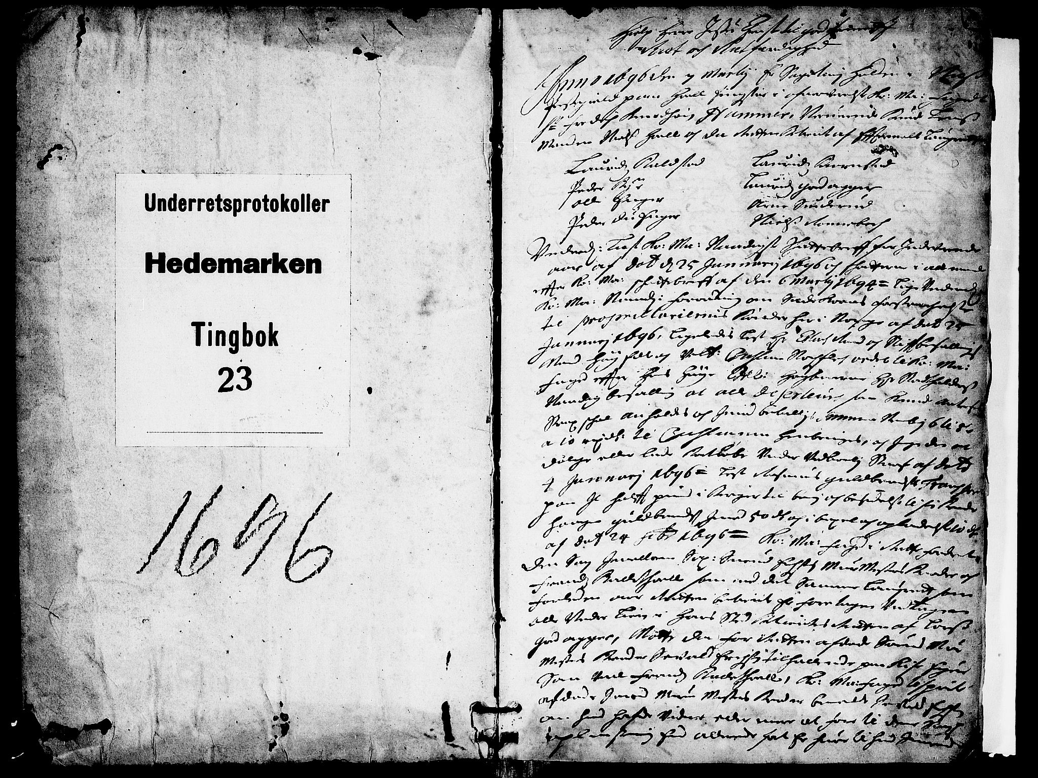 Hedemarken sorenskriveri, SAH/TING-034/G/Gb/L0024: Tingbok, 1696, p. 0b-1a