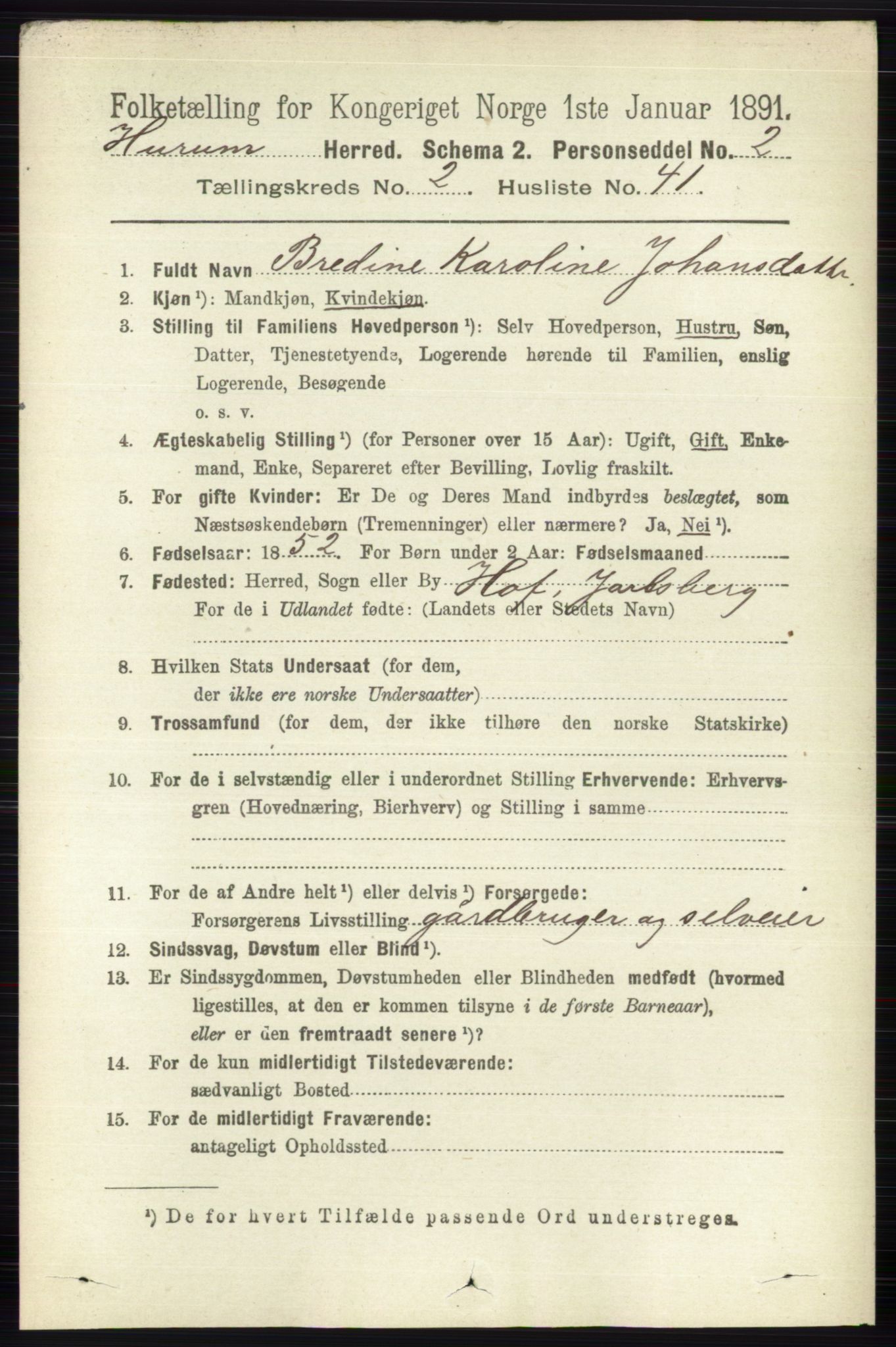 RA, 1891 census for 0628 Hurum, 1891, p. 722