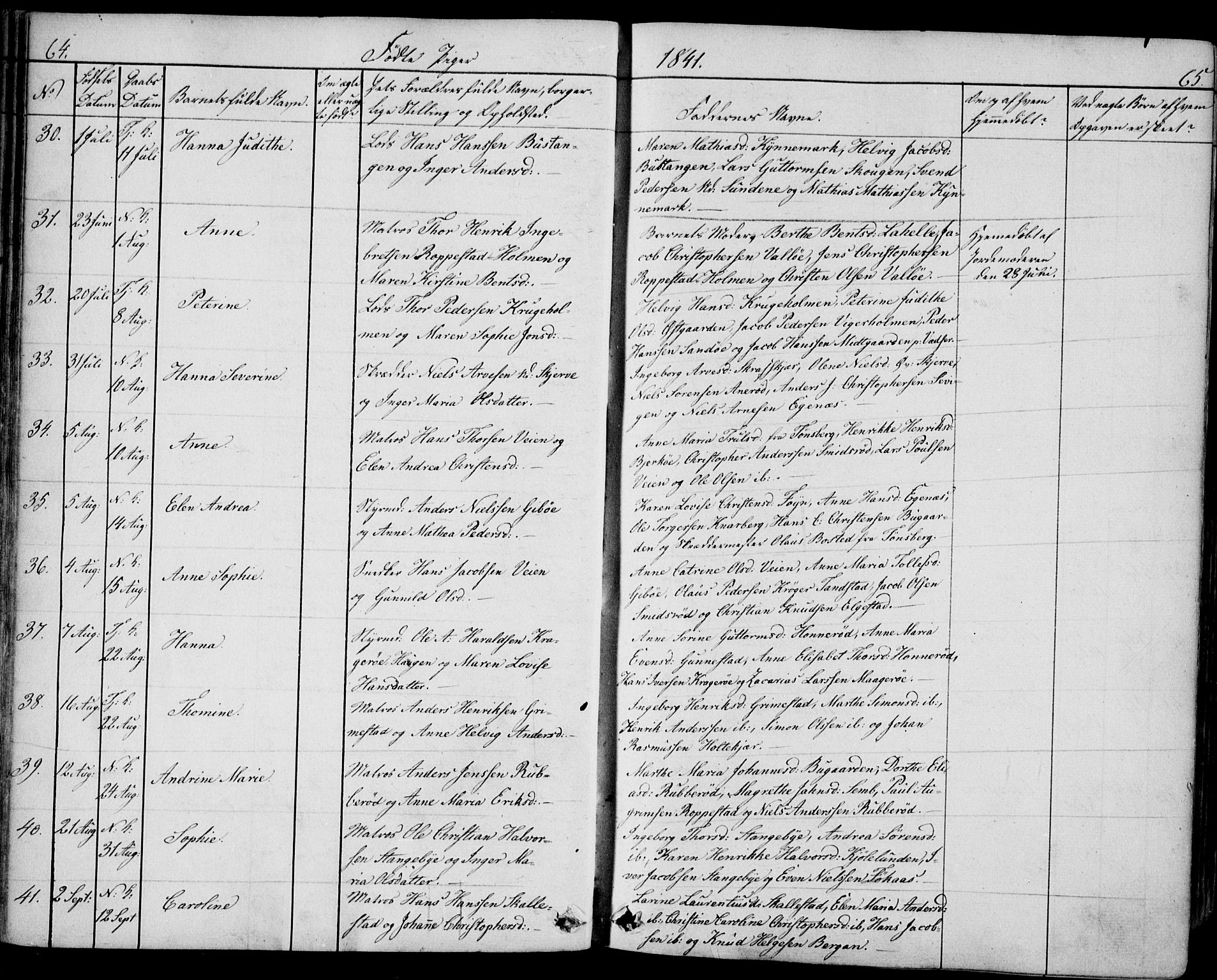 Nøtterøy kirkebøker, AV/SAKO-A-354/F/Fa/L0005: Parish register (official) no. I 5, 1839-1852, p. 64-65