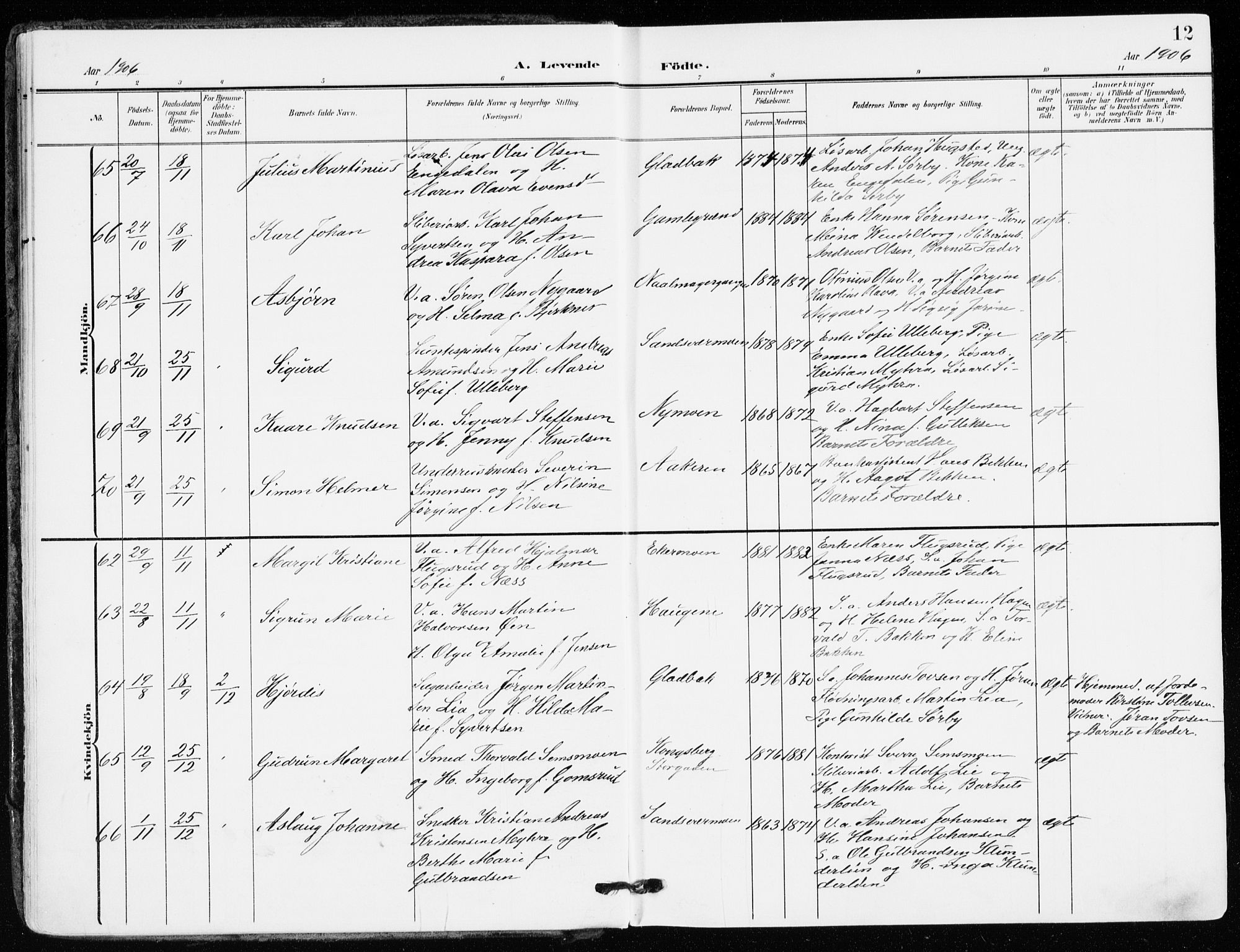 Kongsberg kirkebøker, AV/SAKO-A-22/F/Fb/L0004: Parish register (official) no. II 4, 1906-1918, p. 12