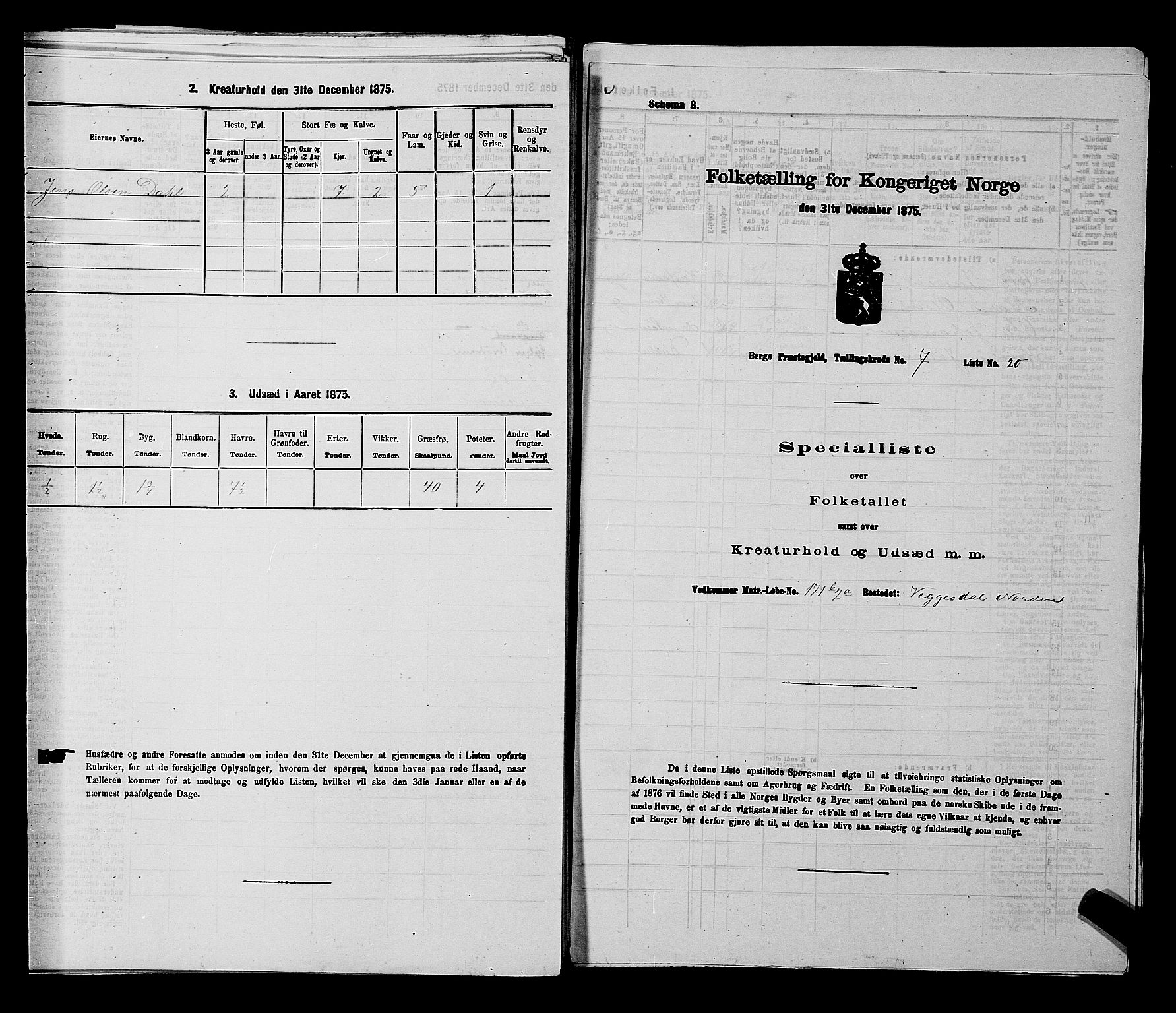RA, 1875 census for 0116P Berg, 1875, p. 1159