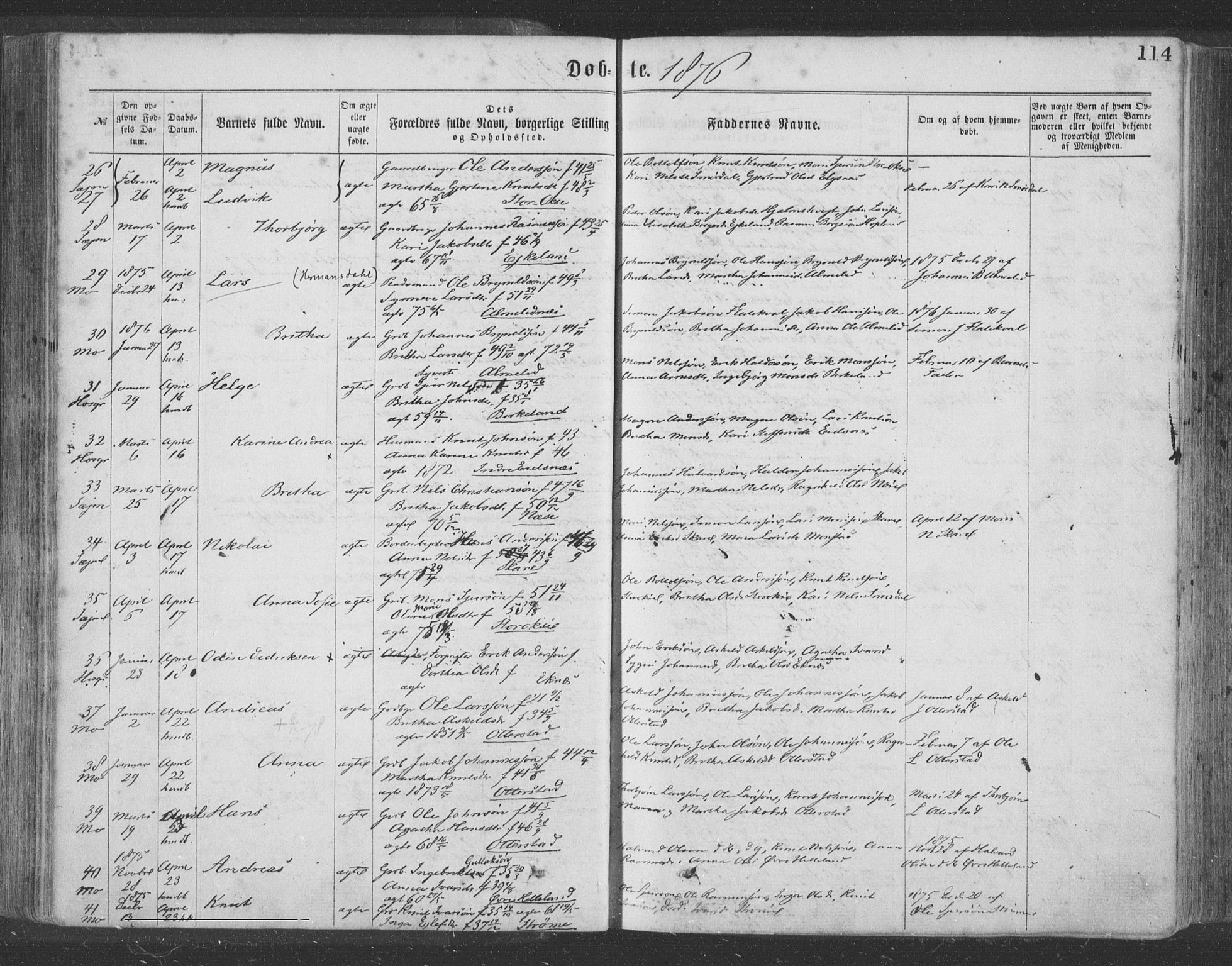 Hosanger sokneprestembete, AV/SAB-A-75801/H/Haa: Parish register (official) no. A 9, 1864-1876, p. 114