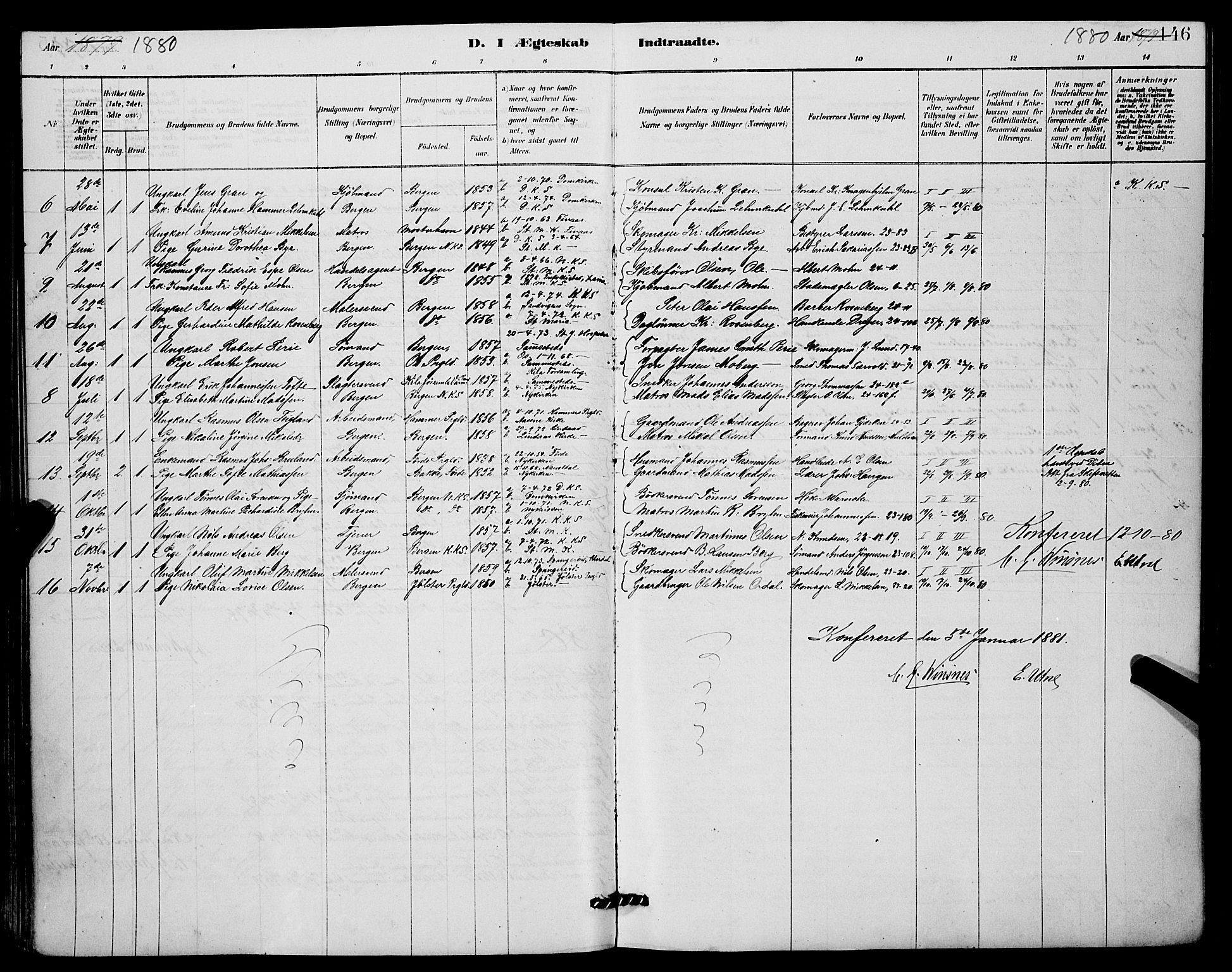 Mariakirken Sokneprestembete, SAB/A-76901/H/Hab/L0004: Parish register (copy) no. A 4, 1878-1892, p. 146