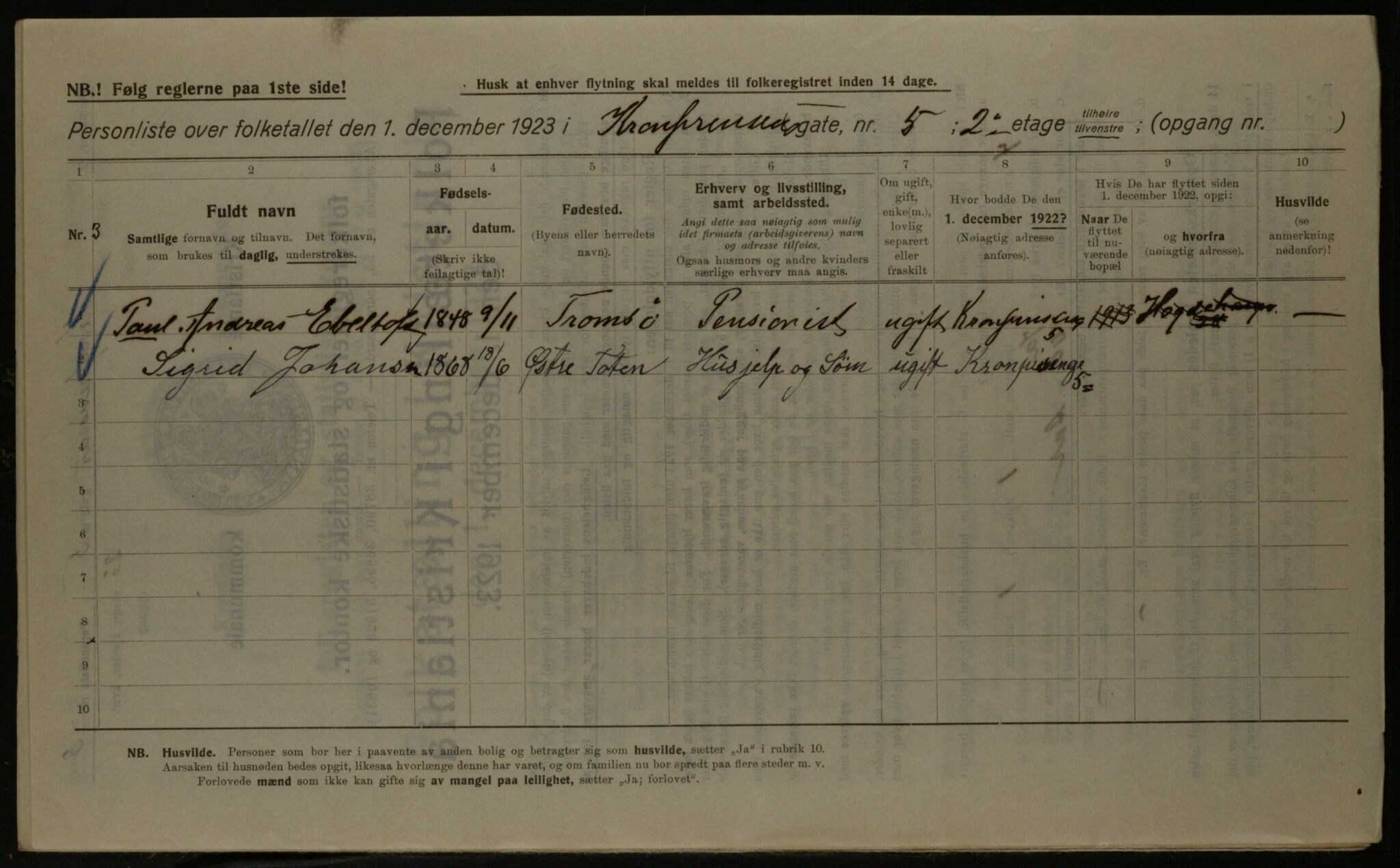 OBA, Municipal Census 1923 for Kristiania, 1923, p. 61174