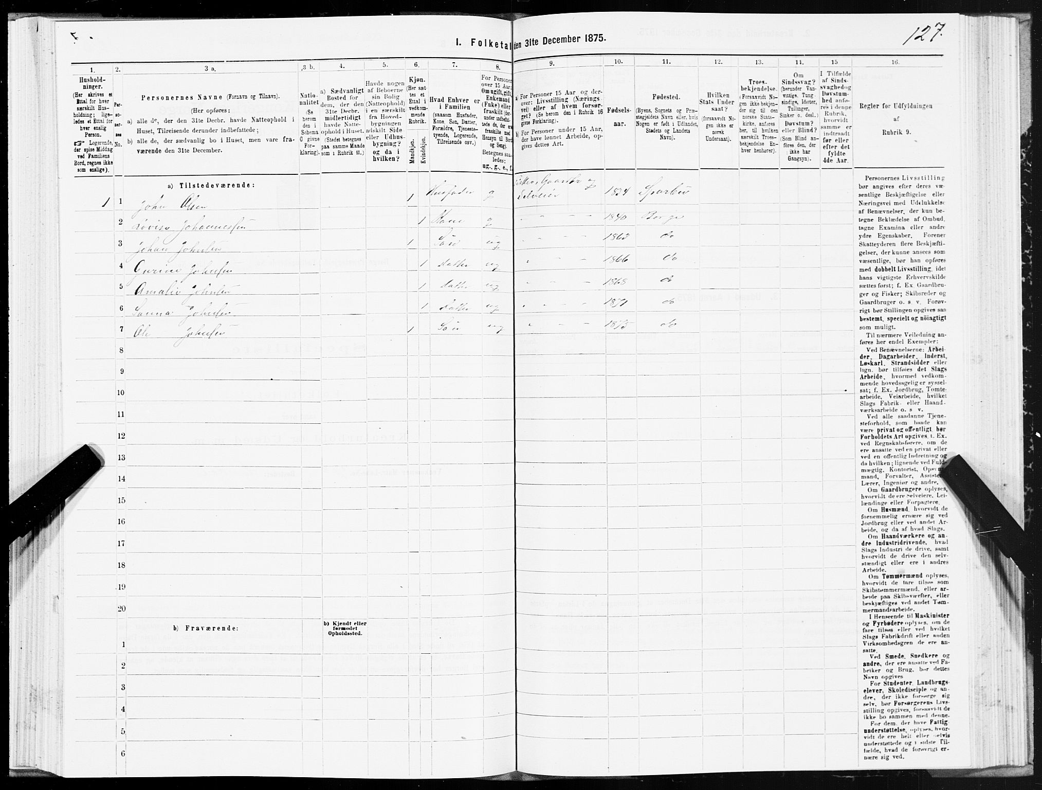 SAT, 1875 census for 1862P Borge, 1875, p. 2127