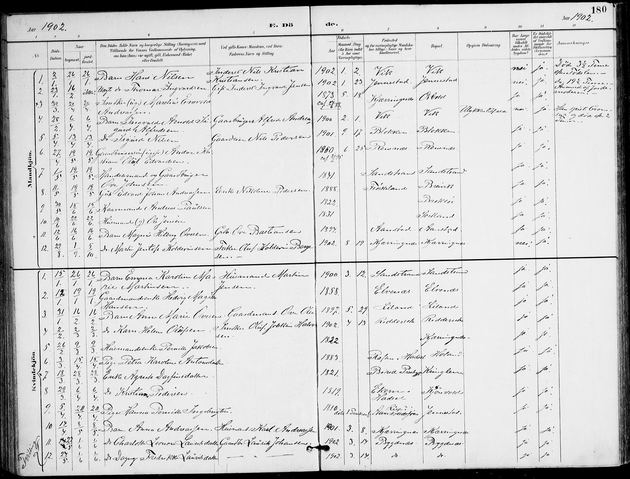 Ministerialprotokoller, klokkerbøker og fødselsregistre - Nordland, SAT/A-1459/895/L1372: Parish register (official) no. 895A07, 1894-1914, p. 180
