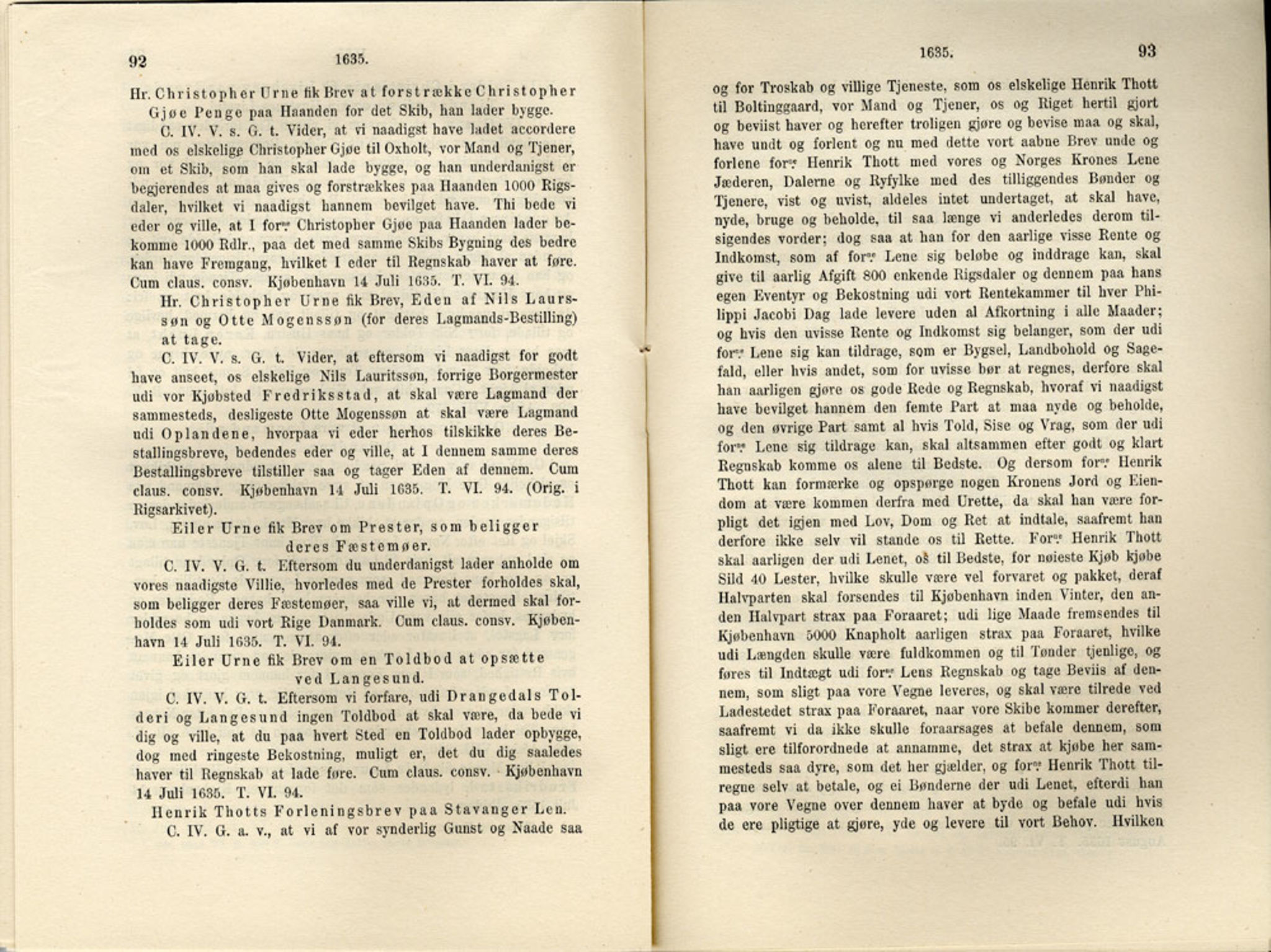 Publikasjoner utgitt av Det Norske Historiske Kildeskriftfond, PUBL/-/-/-: Norske Rigs-Registranter, bind 7, 1635-1640, p. 92-93
