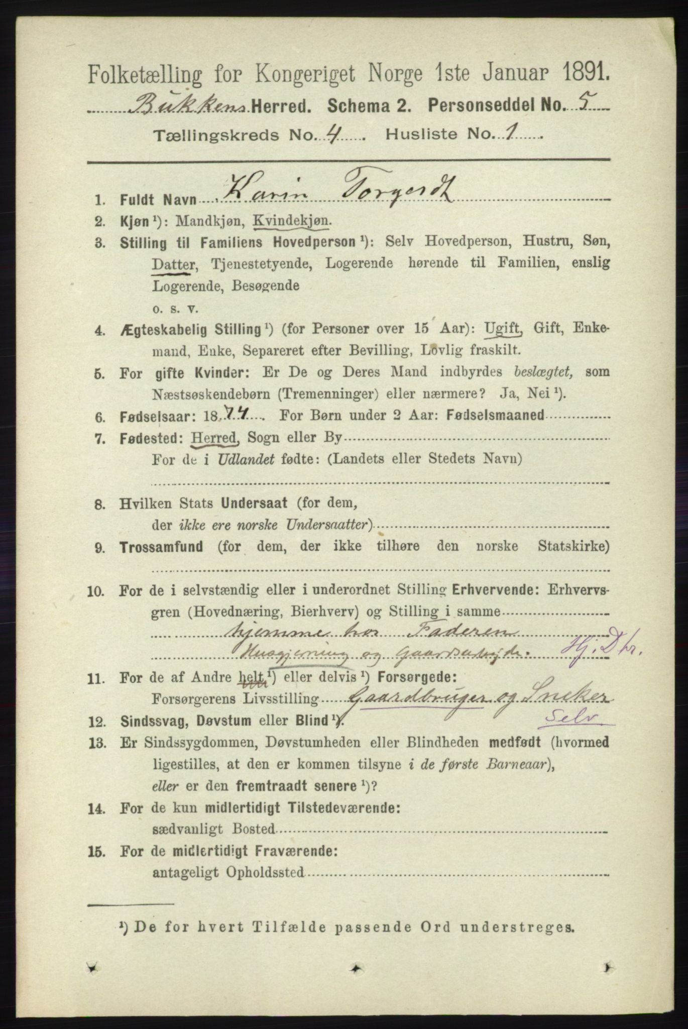 RA, 1891 census for 1145 Bokn, 1891, p. 870