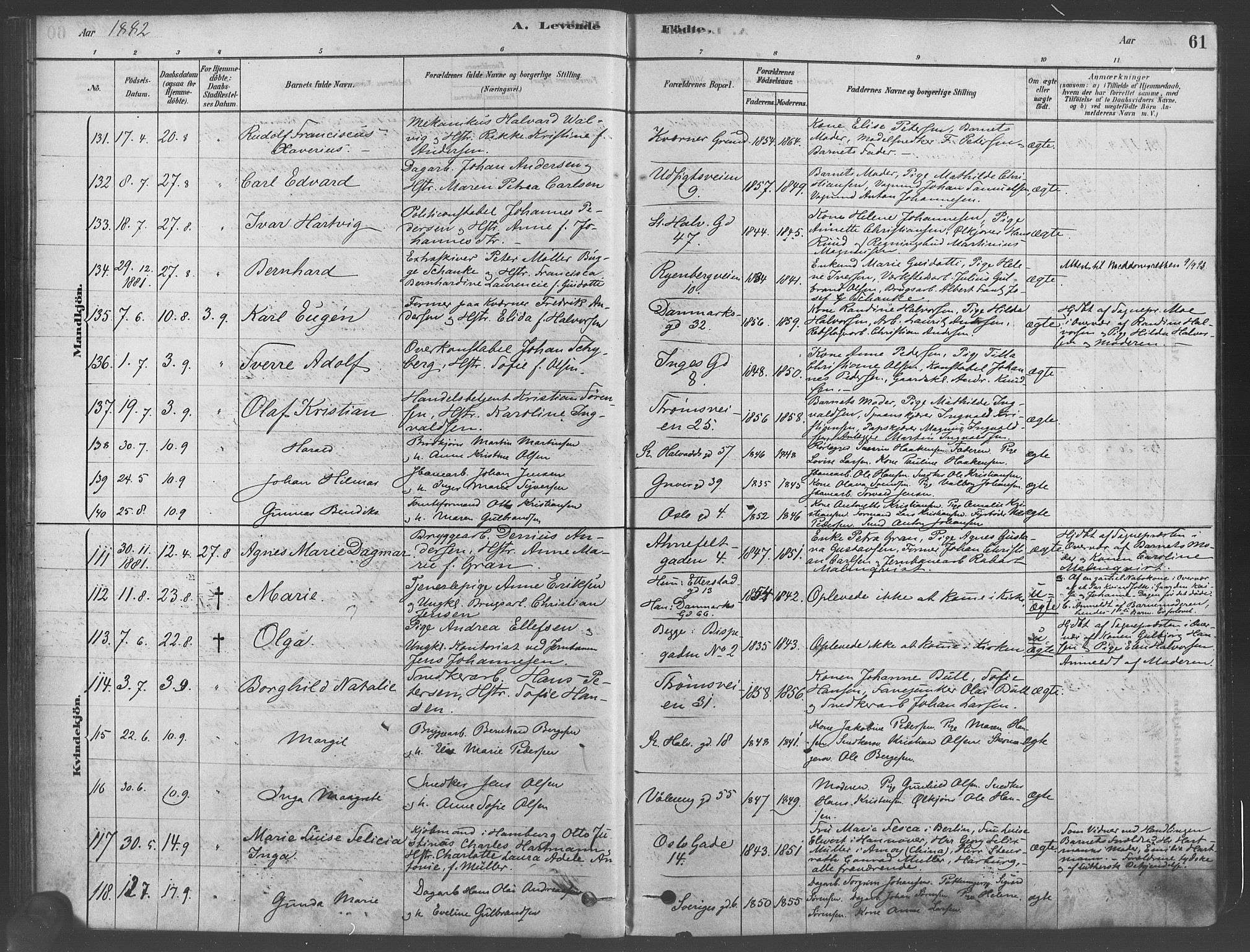 Gamlebyen prestekontor Kirkebøker, SAO/A-10884/F/Fa/L0005: Parish register (official) no. 5, 1878-1889, p. 61
