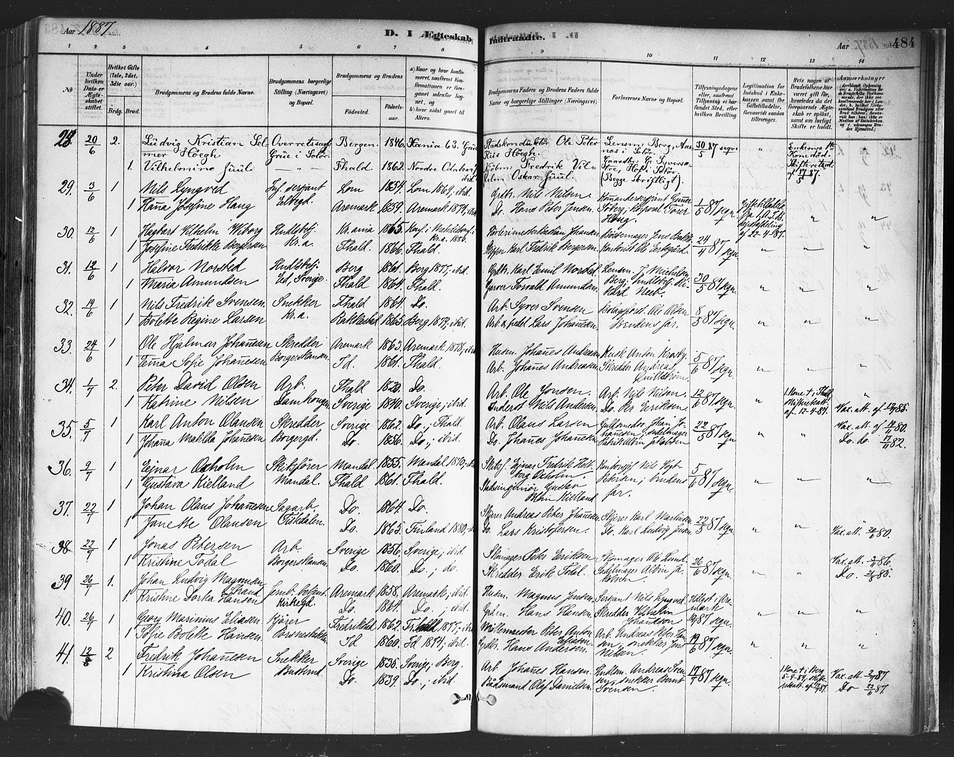 Halden prestekontor Kirkebøker, SAO/A-10909/F/Fa/L0011: Parish register (official) no. I 11, 1878-1889, p. 484