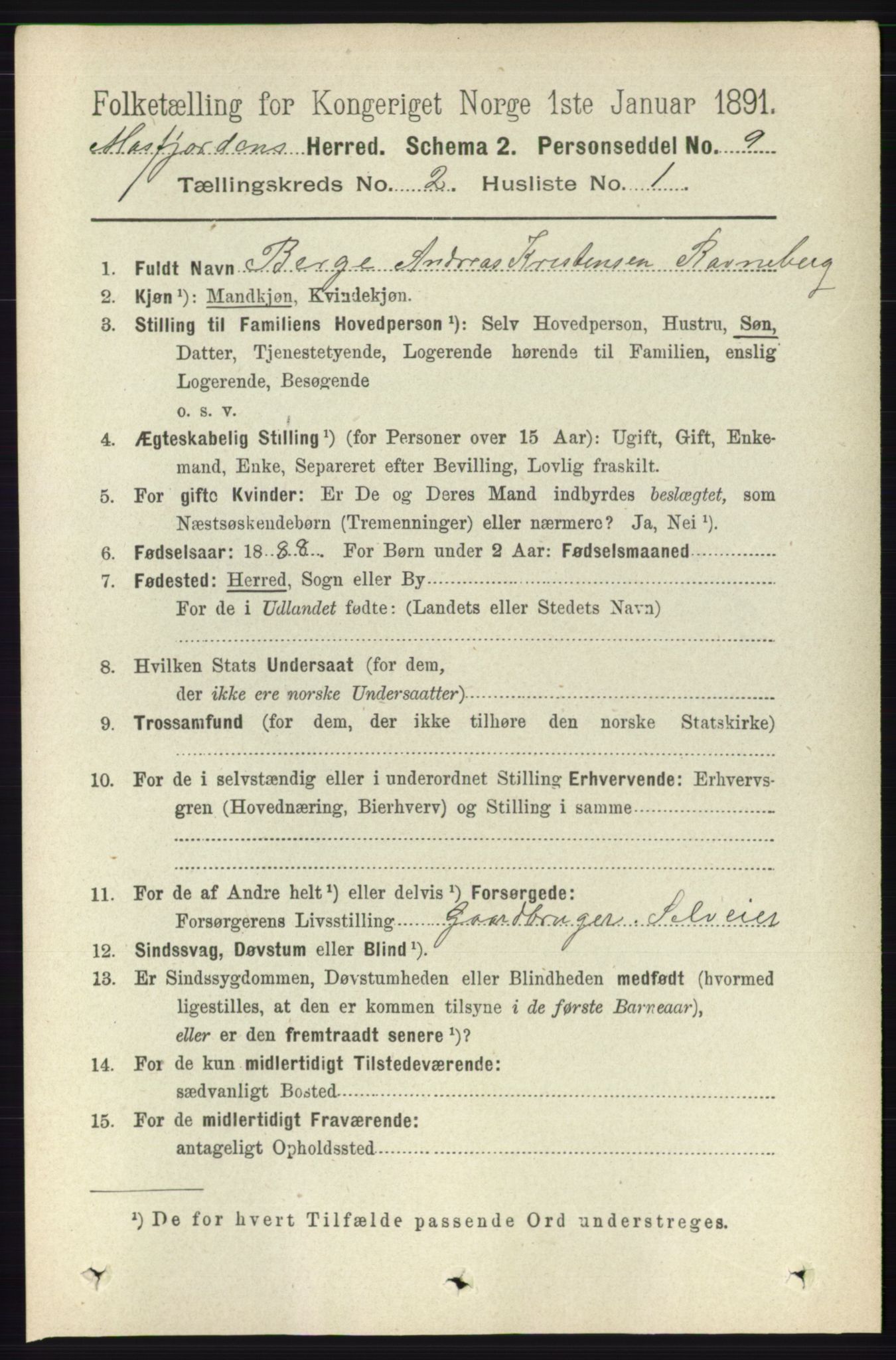 RA, 1891 census for 1266 Masfjorden, 1891, p. 199