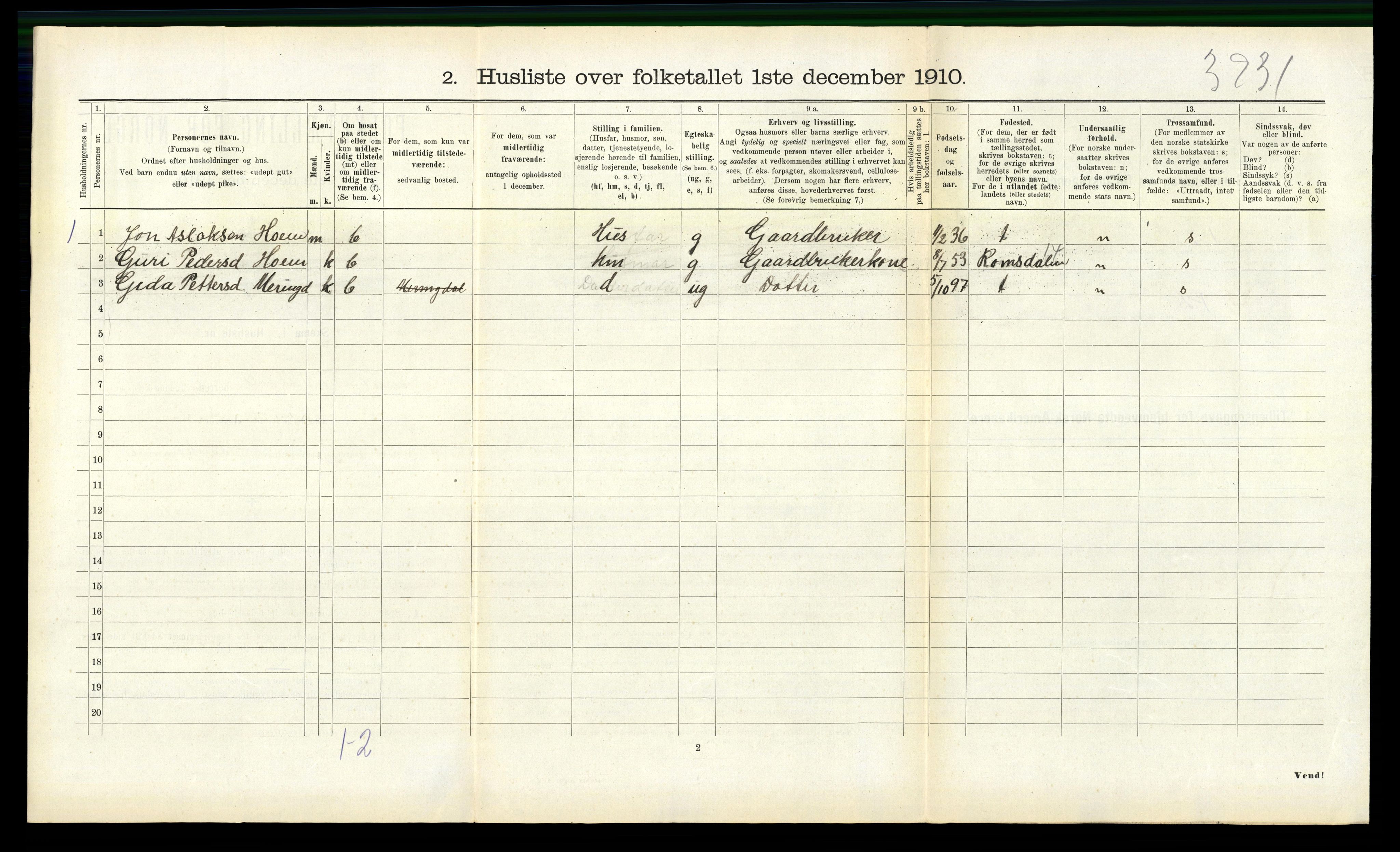 RA, 1910 census for Eresfjord og Vistdal, 1910, p. 226