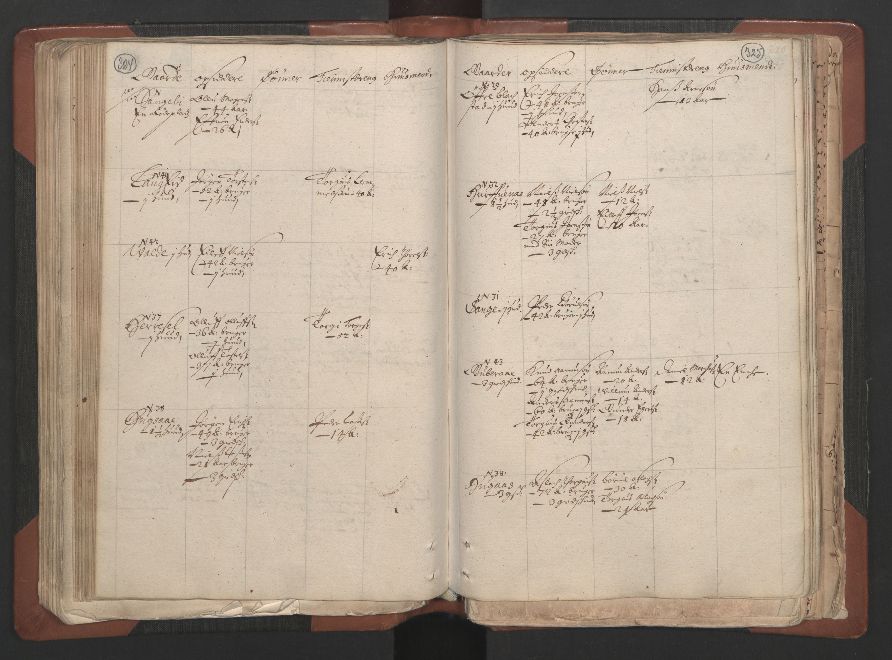 RA, Bailiff's Census 1664-1666, no. 7: Nedenes fogderi, 1664-1666, p. 324-325