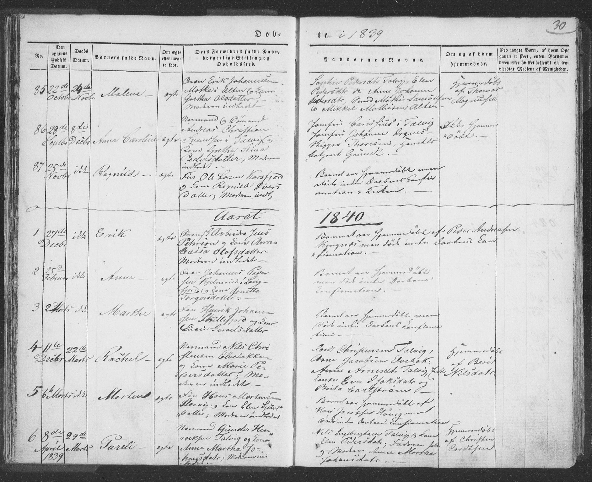 Talvik sokneprestkontor, AV/SATØ-S-1337/H/Ha/L0009kirke: Parish register (official) no. 9, 1837-1852, p. 30