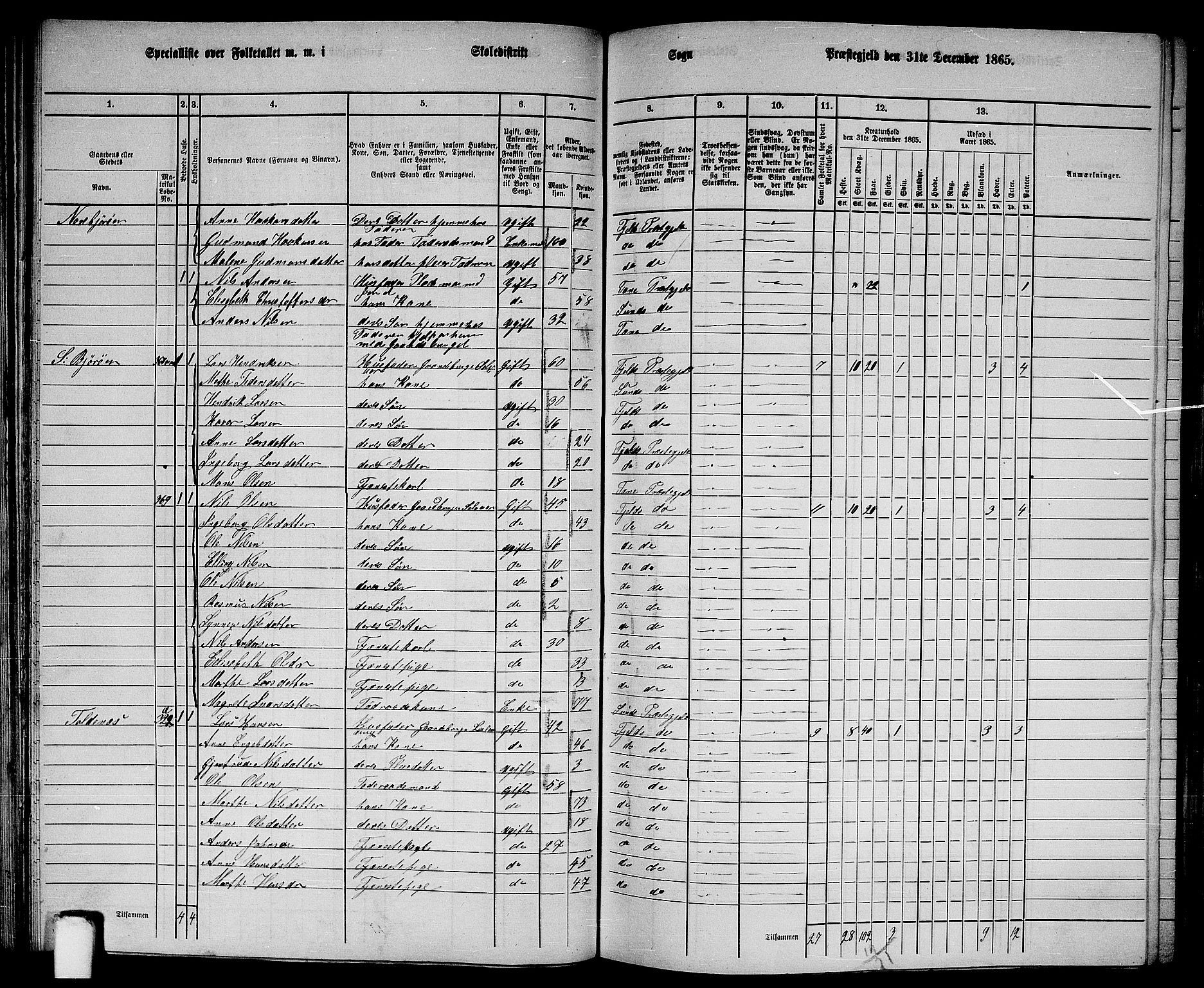 RA, 1865 census for Fjell, 1865, p. 55