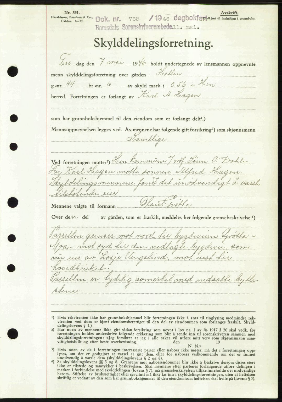 Romsdal sorenskriveri, SAT/A-4149/1/2/2C: Mortgage book no. A19, 1946-1946, Diary no: : 782/1946