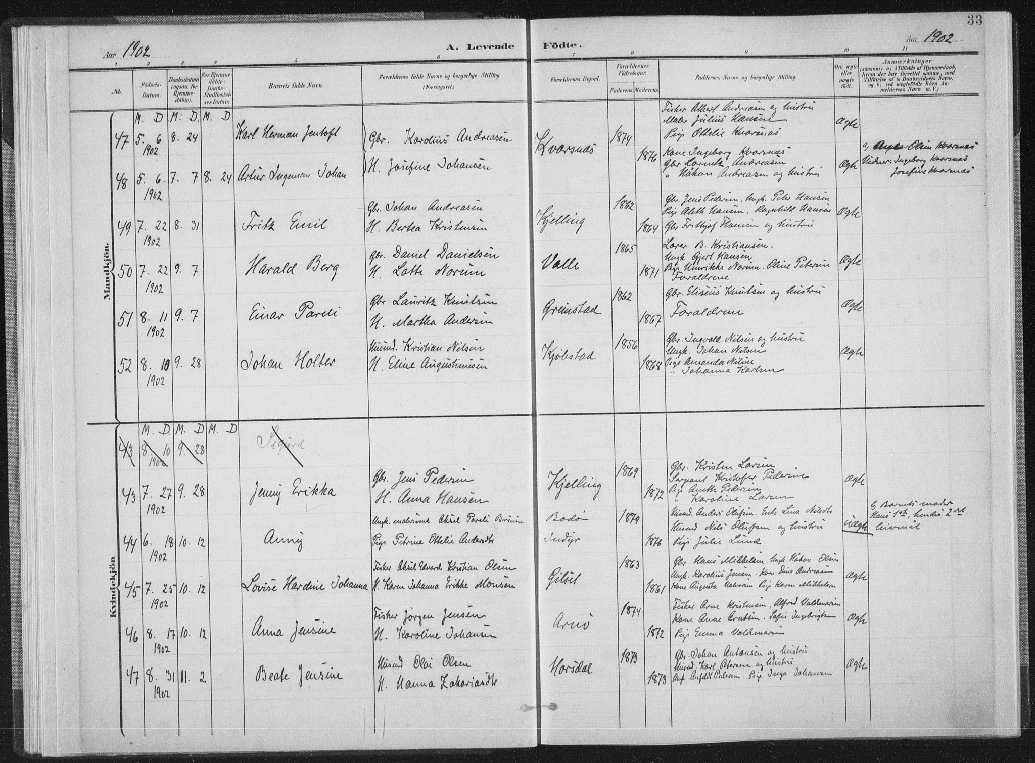 Ministerialprotokoller, klokkerbøker og fødselsregistre - Nordland, AV/SAT-A-1459/805/L0102: Parish register (official) no. 805A08I, 1900-1909, p. 33