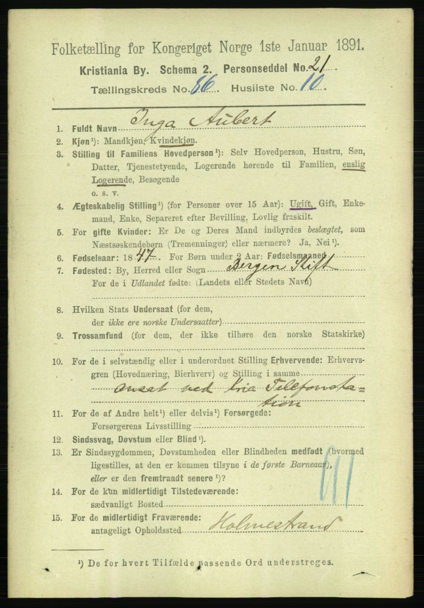 RA, 1891 census for 0301 Kristiania, 1891, p. 43341