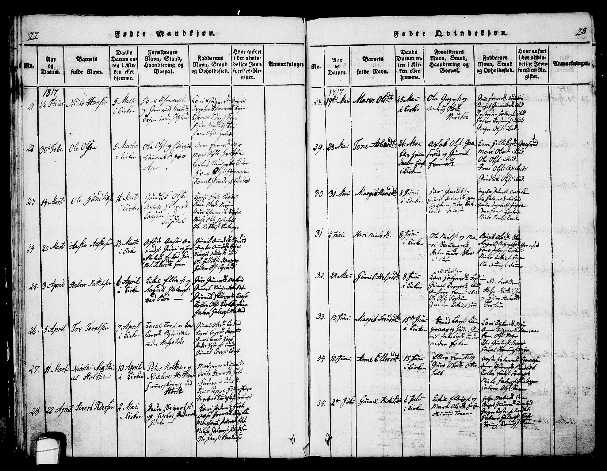 Bø kirkebøker, AV/SAKO-A-257/G/Ga/L0001: Parish register (copy) no. 1, 1815-1831, p. 22-23