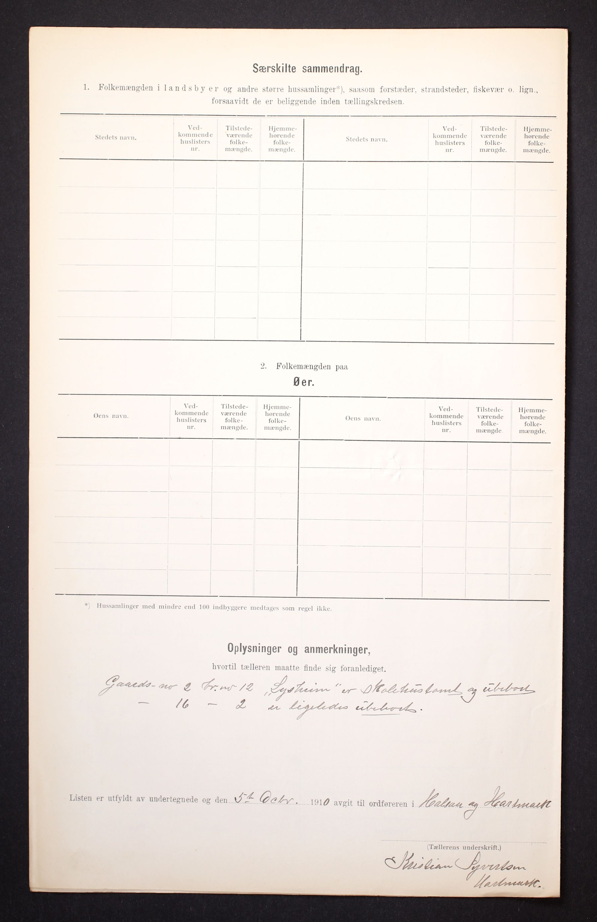 RA, 1910 census for Halse og Harkmark, 1910, p. 45