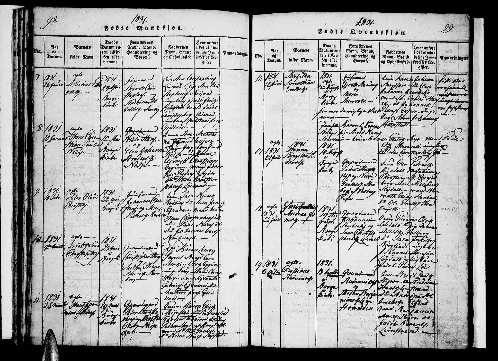 Ministerialprotokoller, klokkerbøker og fødselsregistre - Nordland, AV/SAT-A-1459/880/L1130: Parish register (official) no. 880A04, 1821-1843, p. 98-99