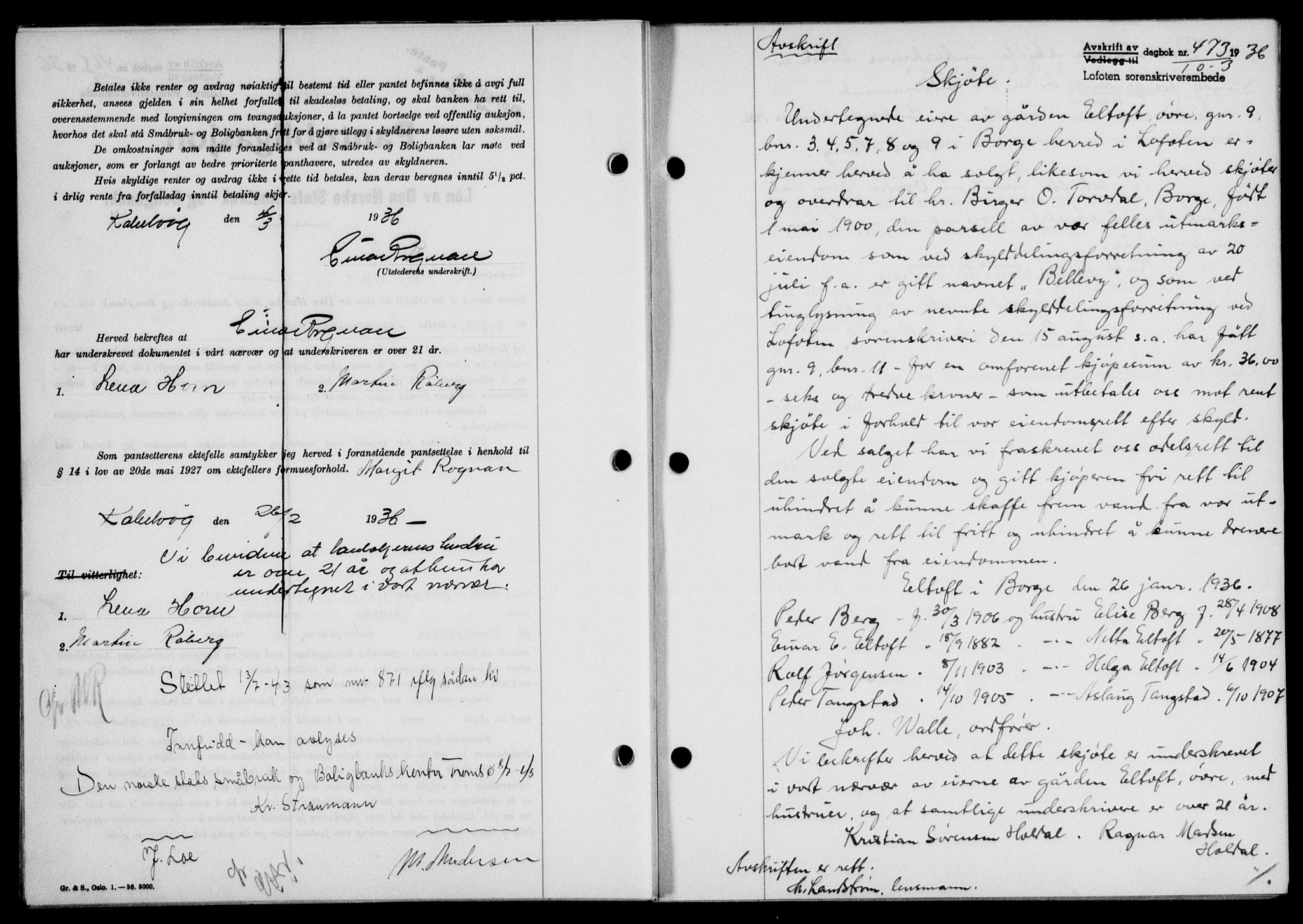 Lofoten sorenskriveri, SAT/A-0017/1/2/2C/L0033b: Mortgage book no. 33b, 1936-1936, Diary no: : 473/1936