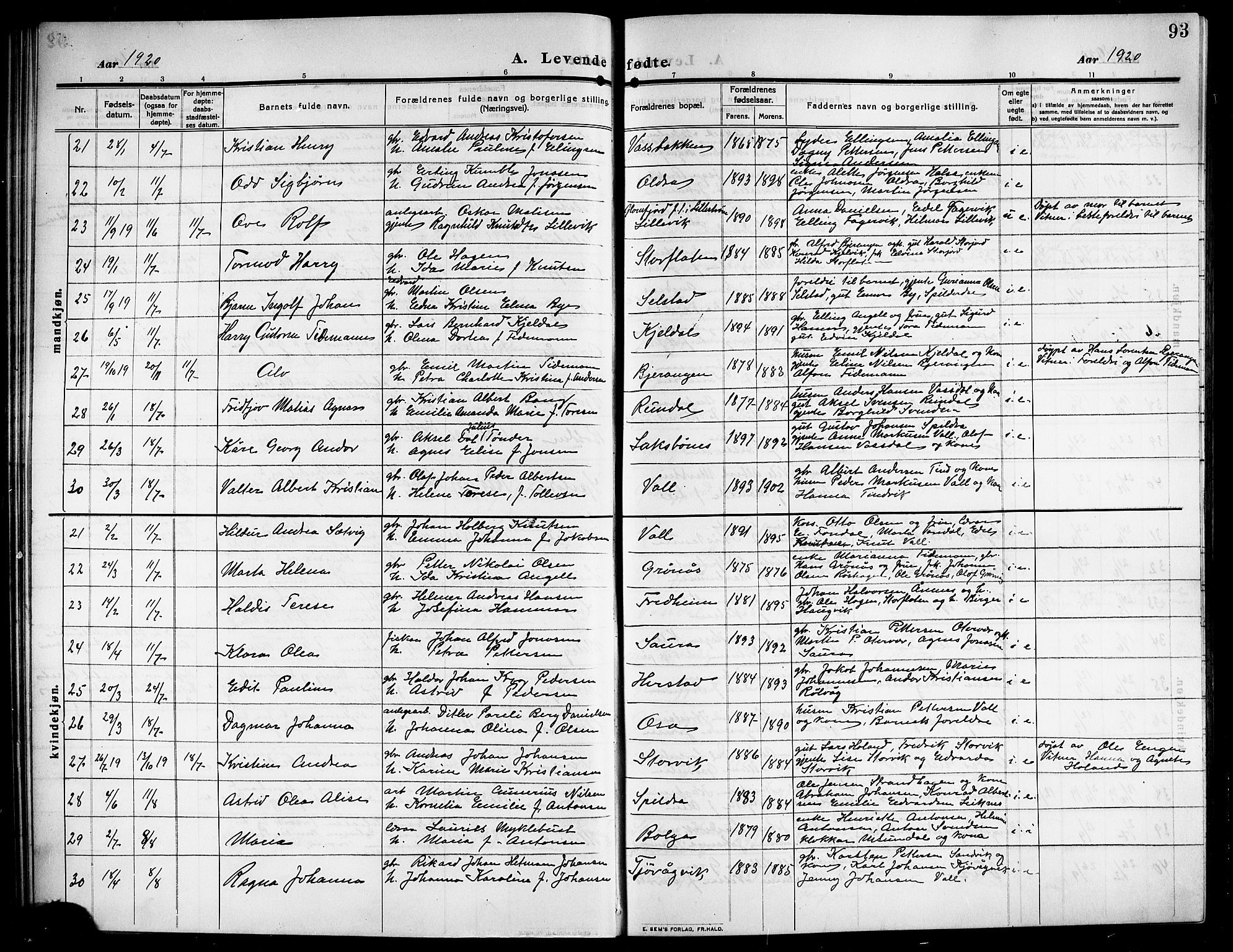 Ministerialprotokoller, klokkerbøker og fødselsregistre - Nordland, SAT/A-1459/843/L0639: Parish register (copy) no. 843C08, 1908-1924, p. 93