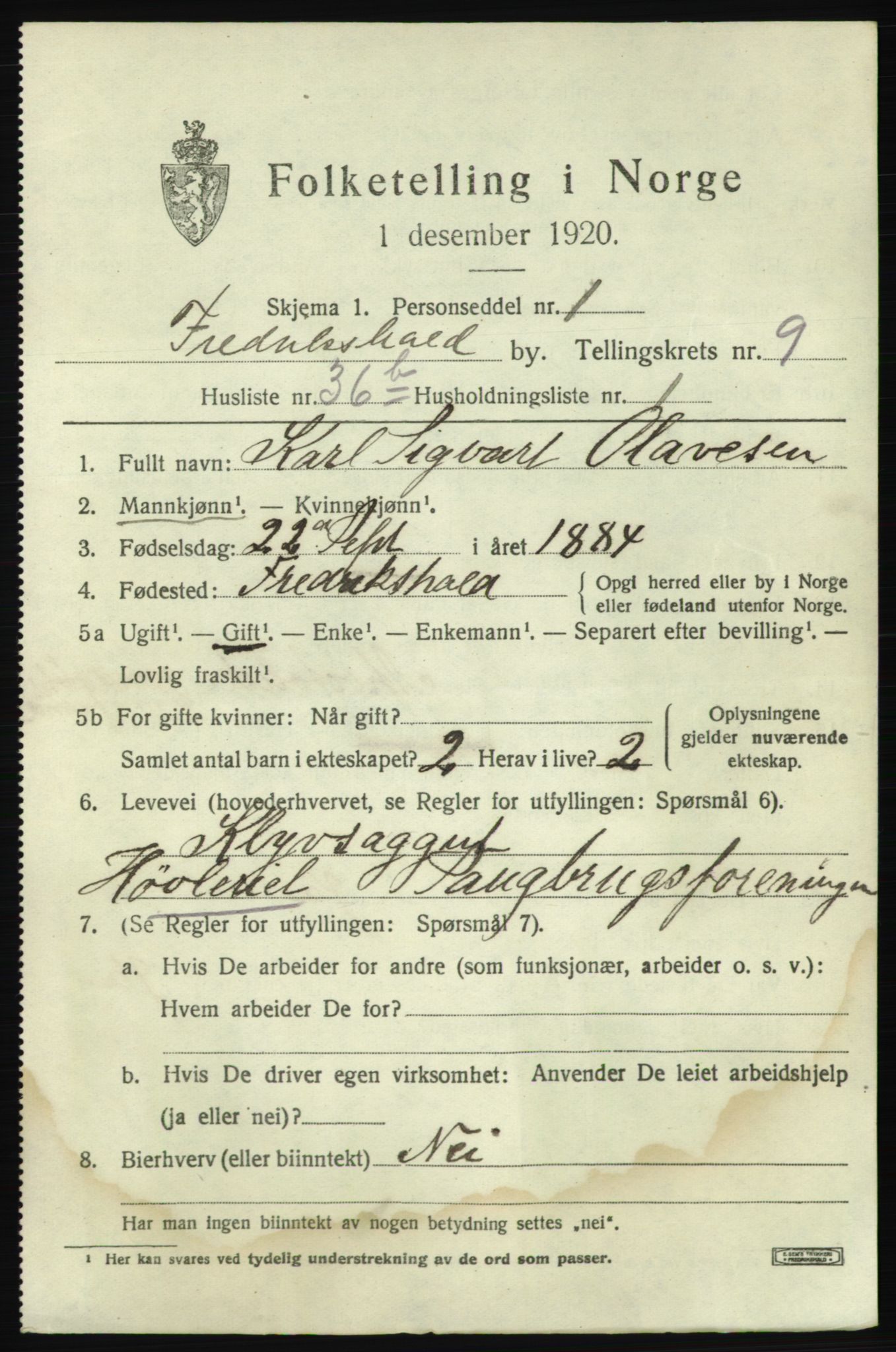 SAO, 1920 census for Fredrikshald, 1920, p. 16713