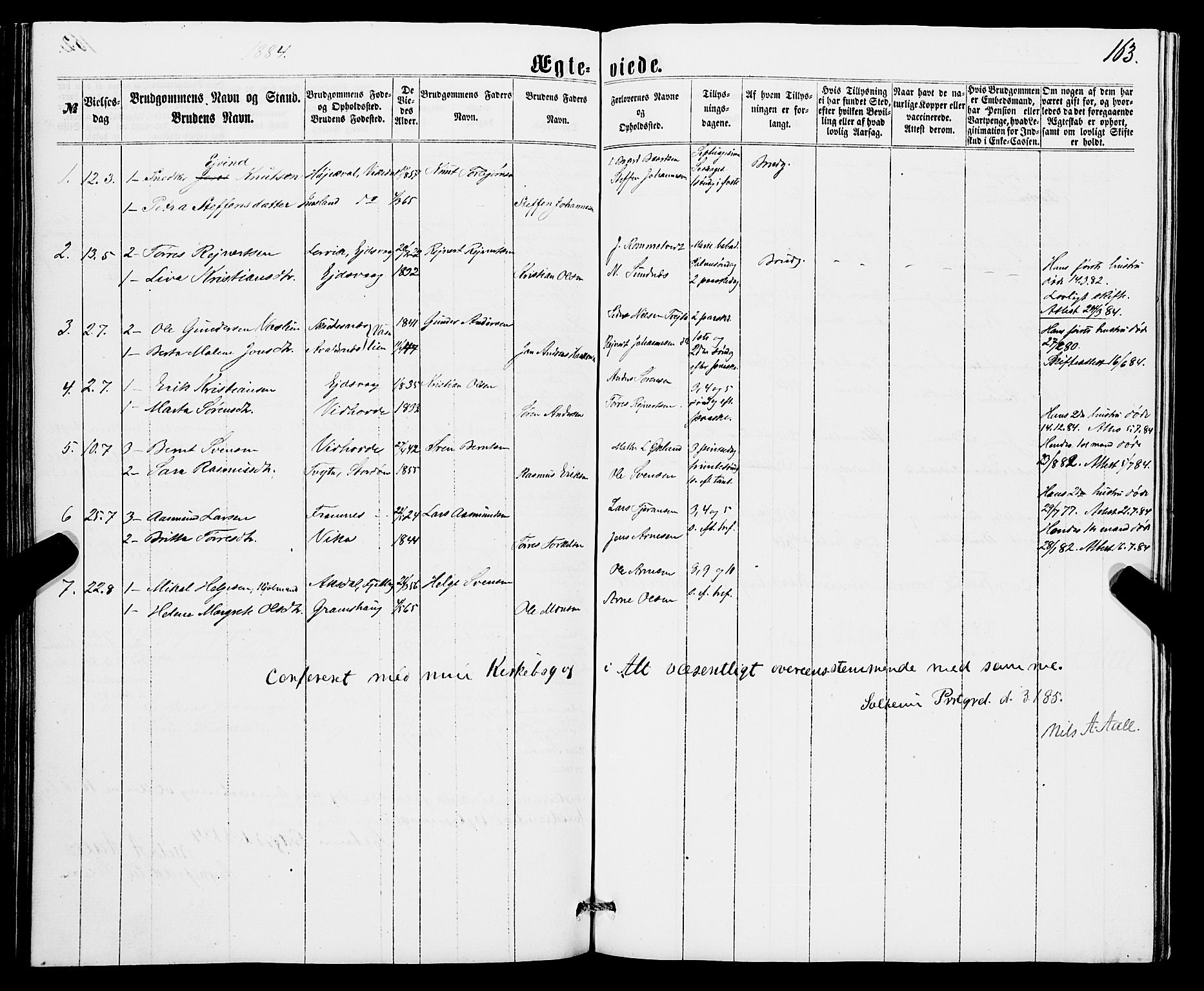 Sveio Sokneprestembete, SAB/A-78501/H/Hab: Parish register (copy) no. B 1, 1864-1886, p. 163