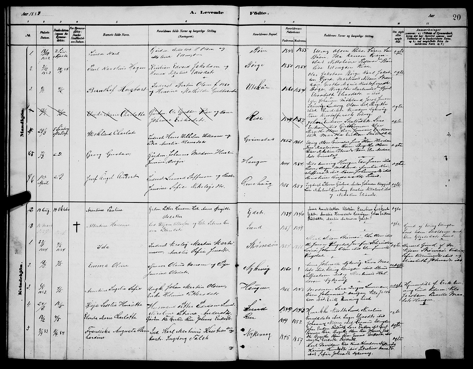 Ministerialprotokoller, klokkerbøker og fødselsregistre - Nordland, AV/SAT-A-1459/892/L1325: Parish register (copy) no. 892C02, 1878-1896, p. 20