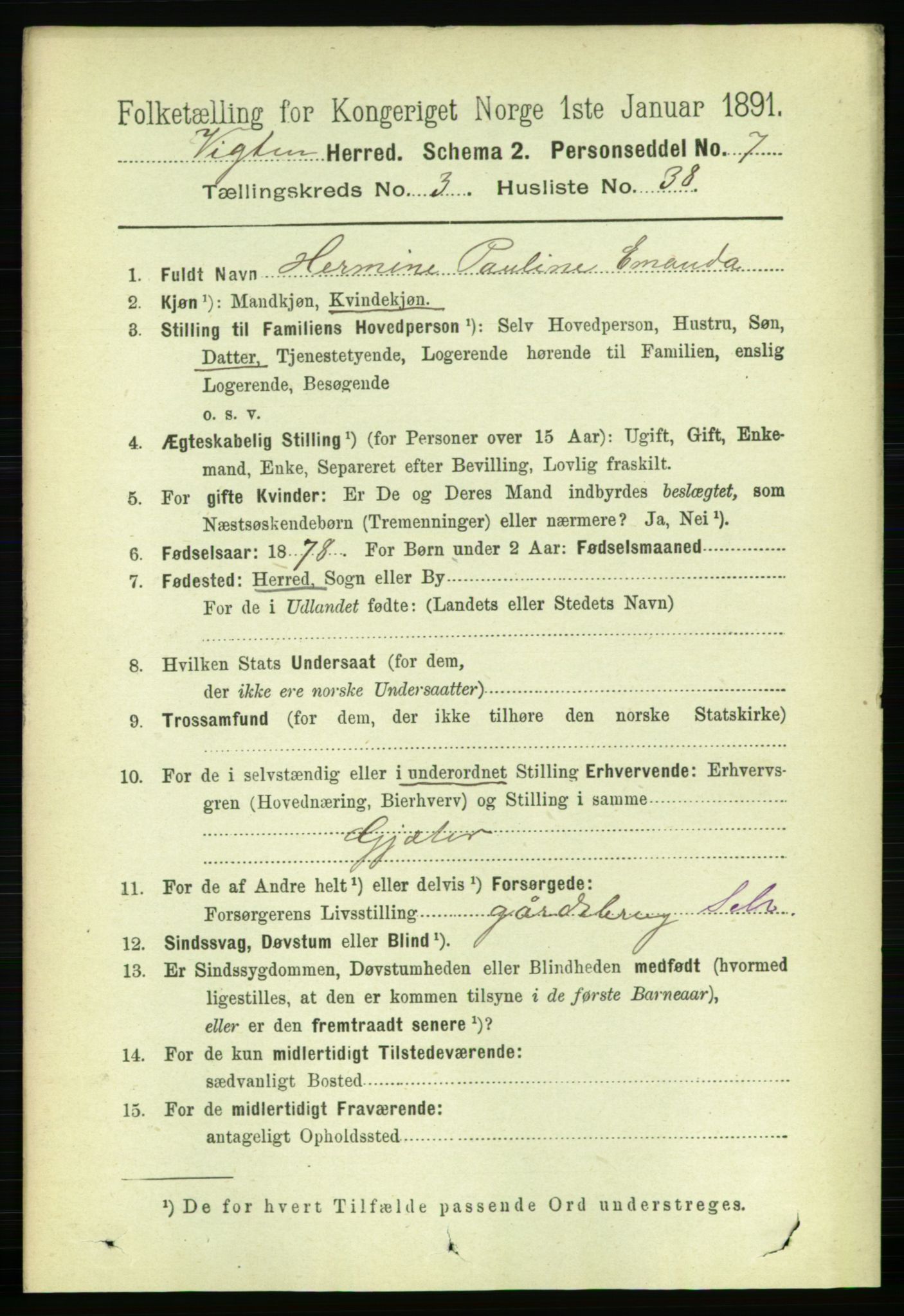 RA, 1891 census for 1750 Vikna, 1891, p. 1991