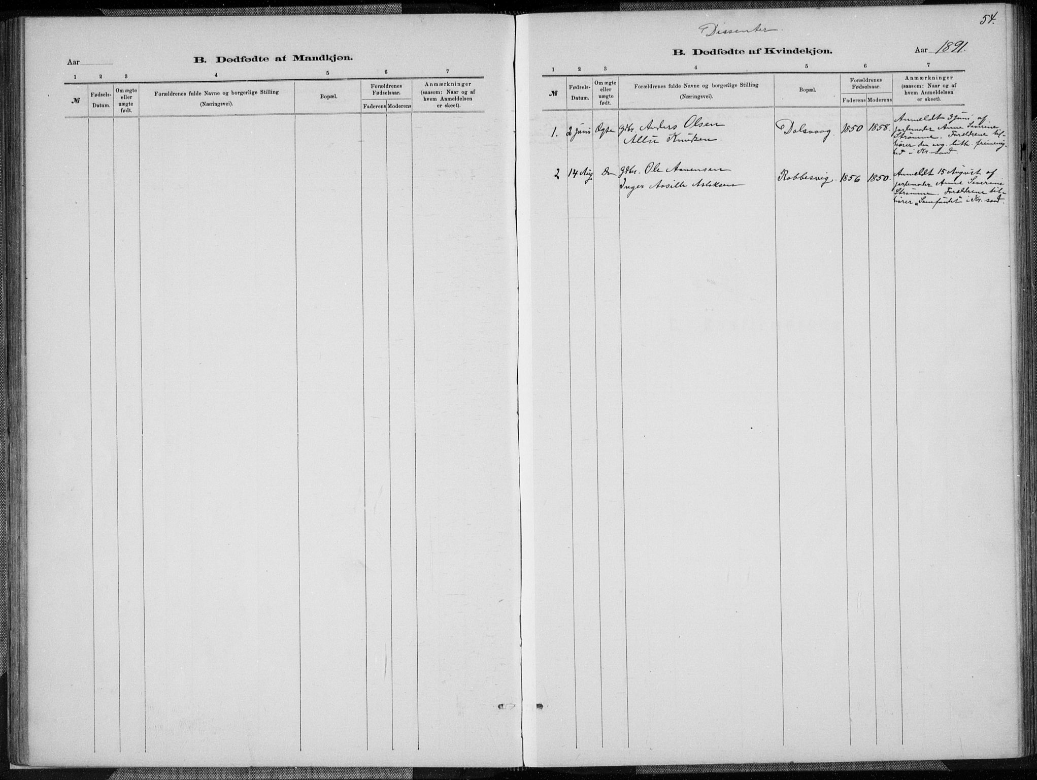 Oddernes sokneprestkontor, AV/SAK-1111-0033/F/Fa/Fab/L0002: Parish register (official) no. A 2, 1884-1903, p. 54