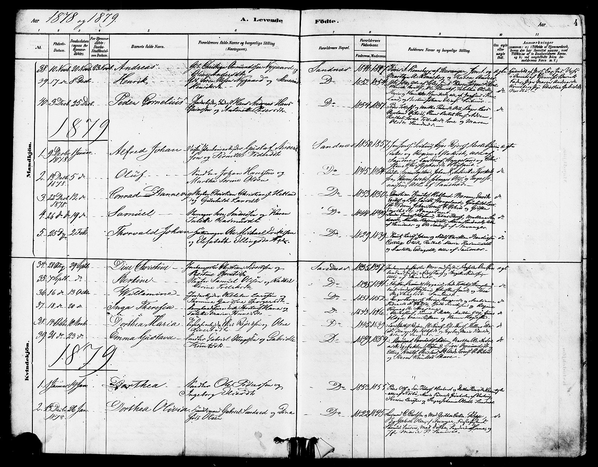 Høyland sokneprestkontor, SAST/A-101799/001/30BA/L0012: Parish register (official) no. A 11, 1878-1889, p. 4