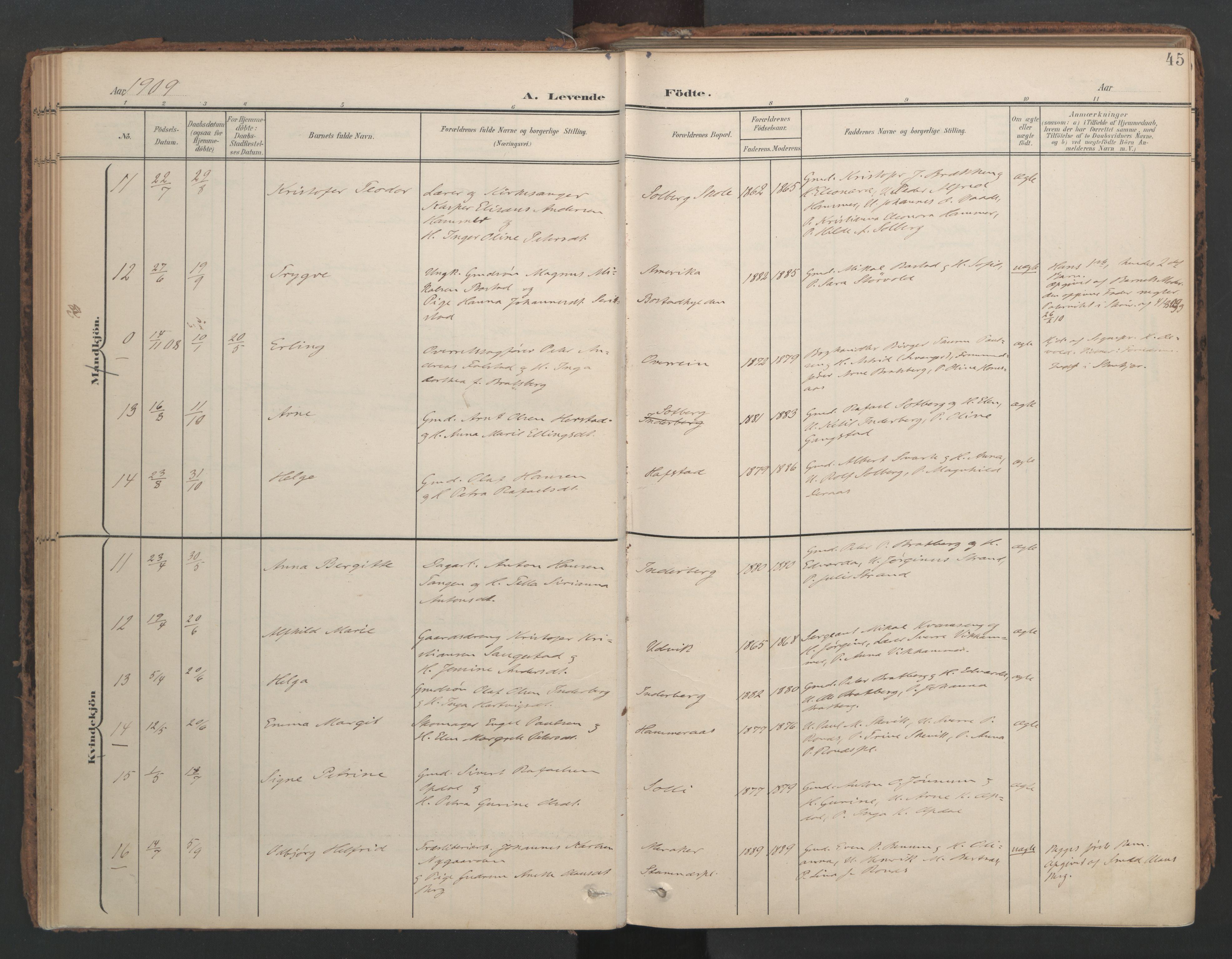 Ministerialprotokoller, klokkerbøker og fødselsregistre - Nord-Trøndelag, SAT/A-1458/741/L0397: Parish register (official) no. 741A11, 1901-1911, p. 45