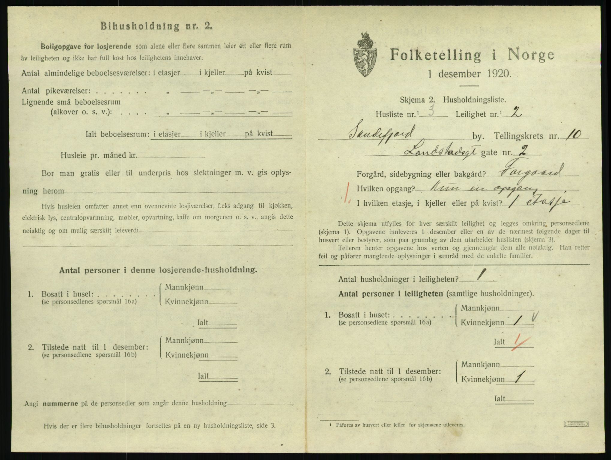 SAKO, 1920 census for Sandefjord, 1920, p. 3826