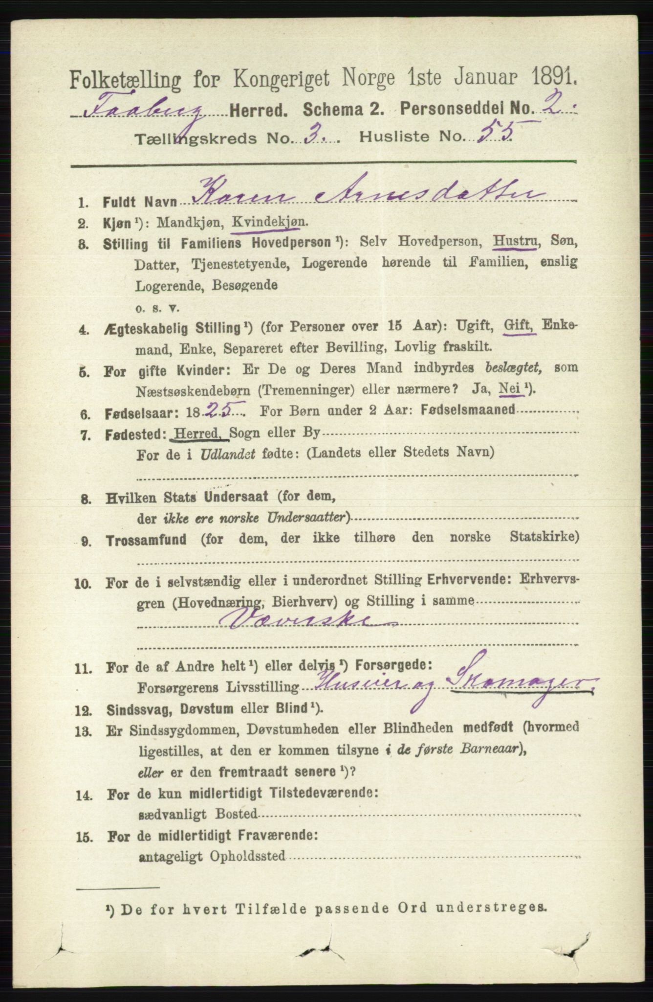 RA, 1891 census for 0524 Fåberg, 1891, p. 1162