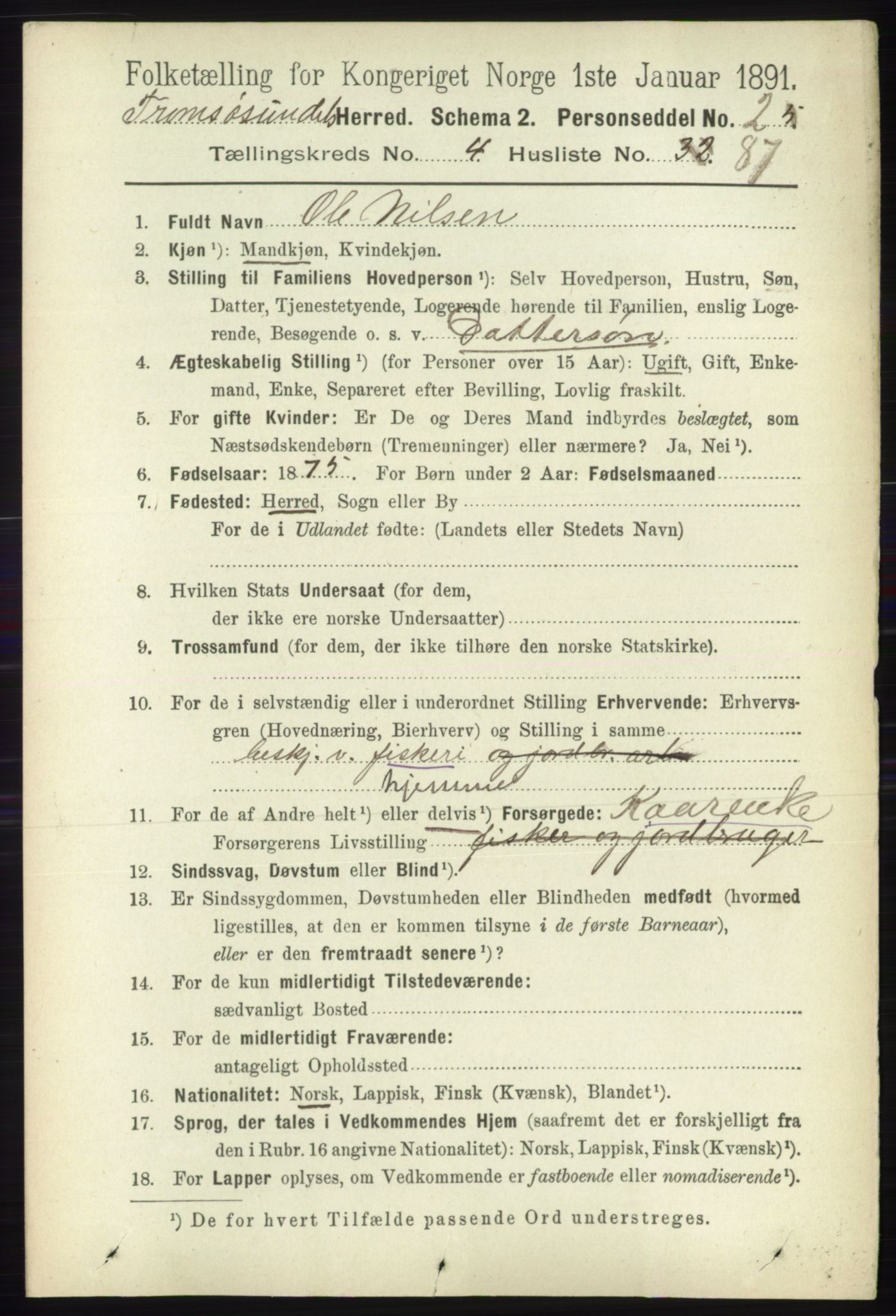 RA, 1891 census for 1934 Tromsøysund, 1891, p. 2234