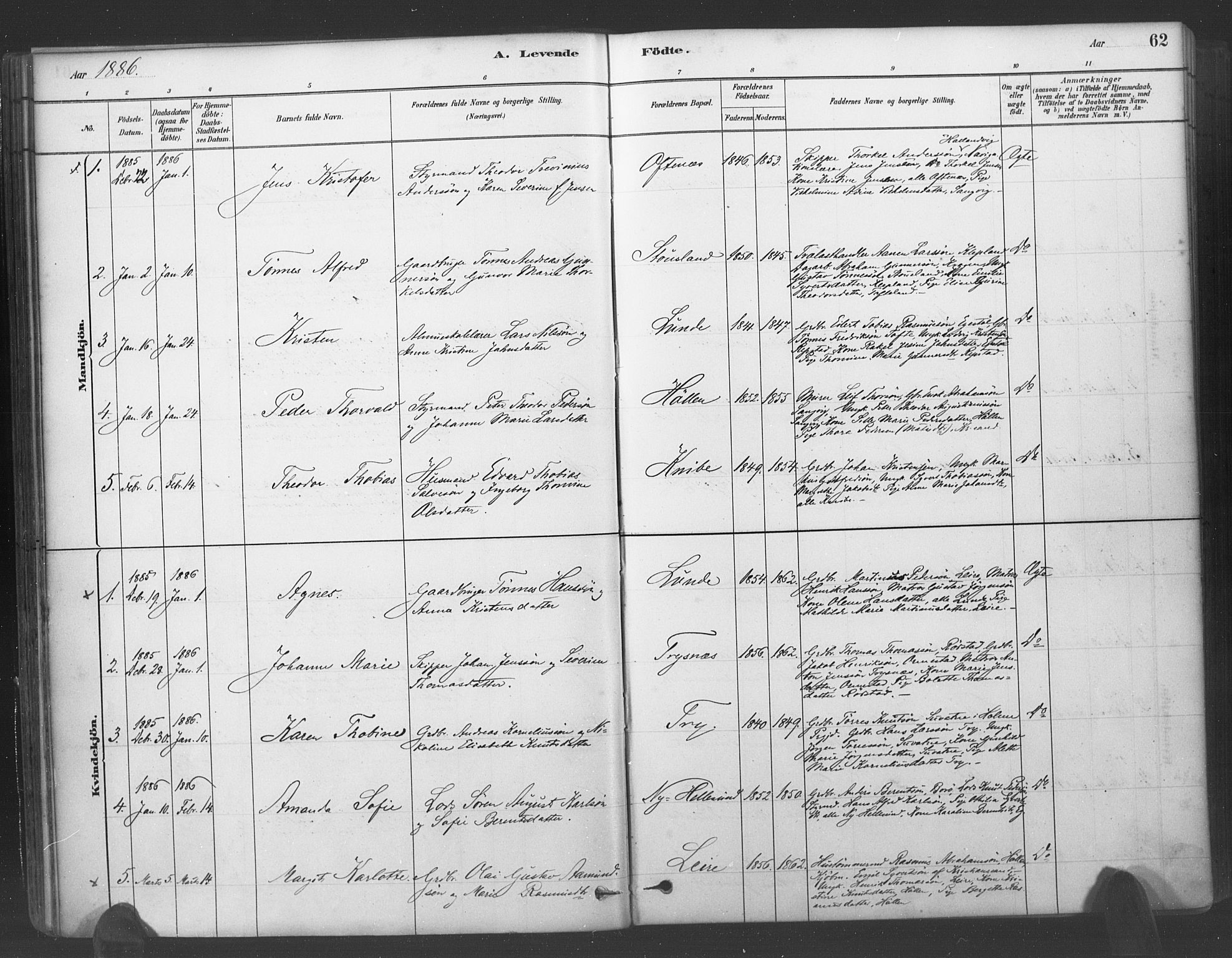 Søgne sokneprestkontor, SAK/1111-0037/F/Fa/Fab/L0012: Parish register (official) no. A 12, 1880-1891, p. 62