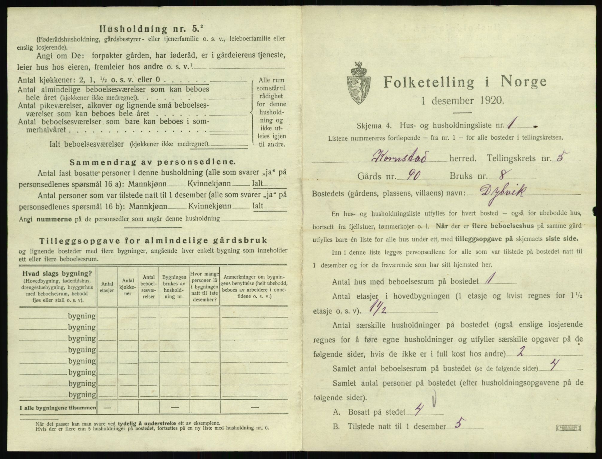 SAT, 1920 census for Kornstad, 1920, p. 365