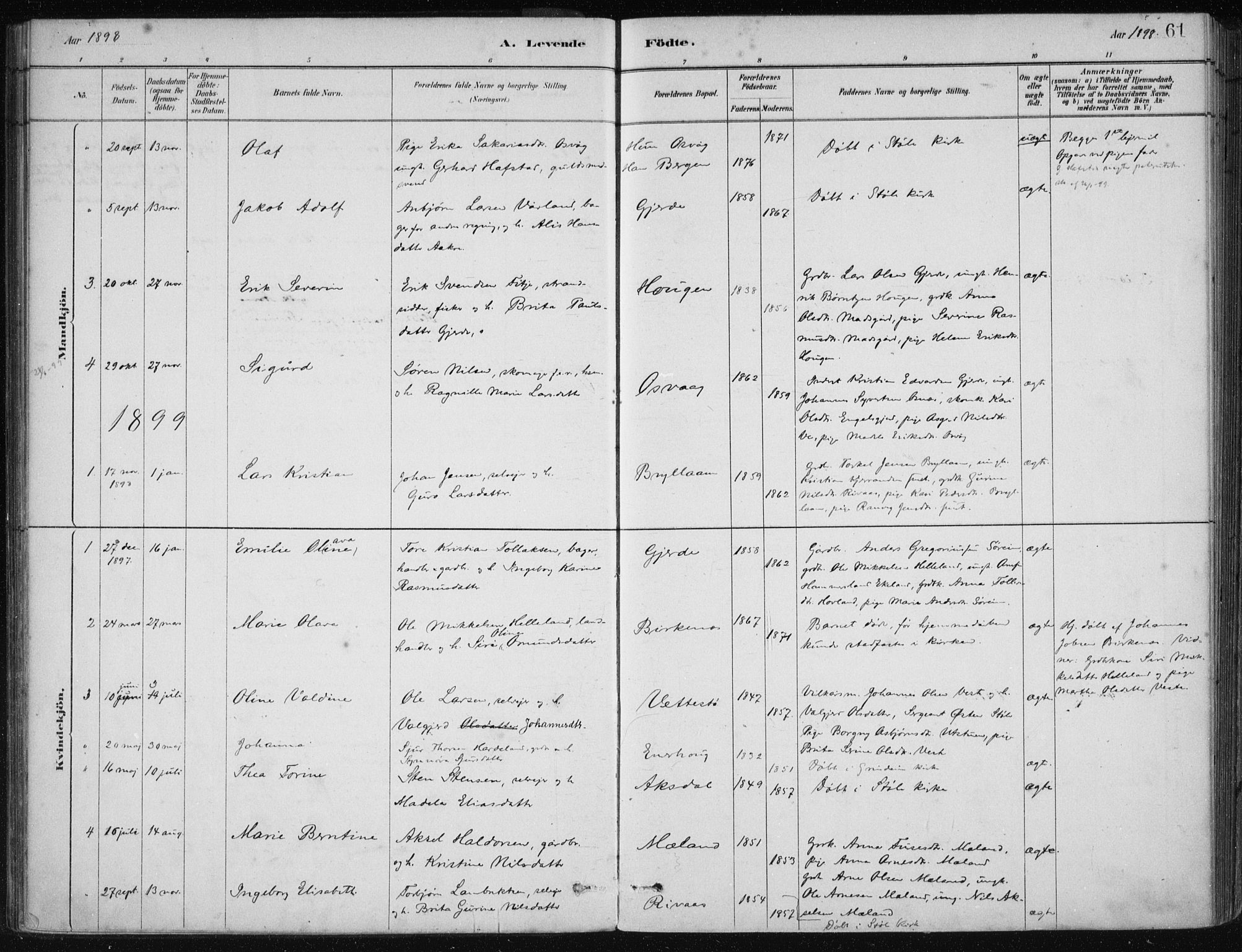 Etne sokneprestembete, SAB/A-75001/H/Haa: Parish register (official) no. C  1, 1879-1919, p. 61