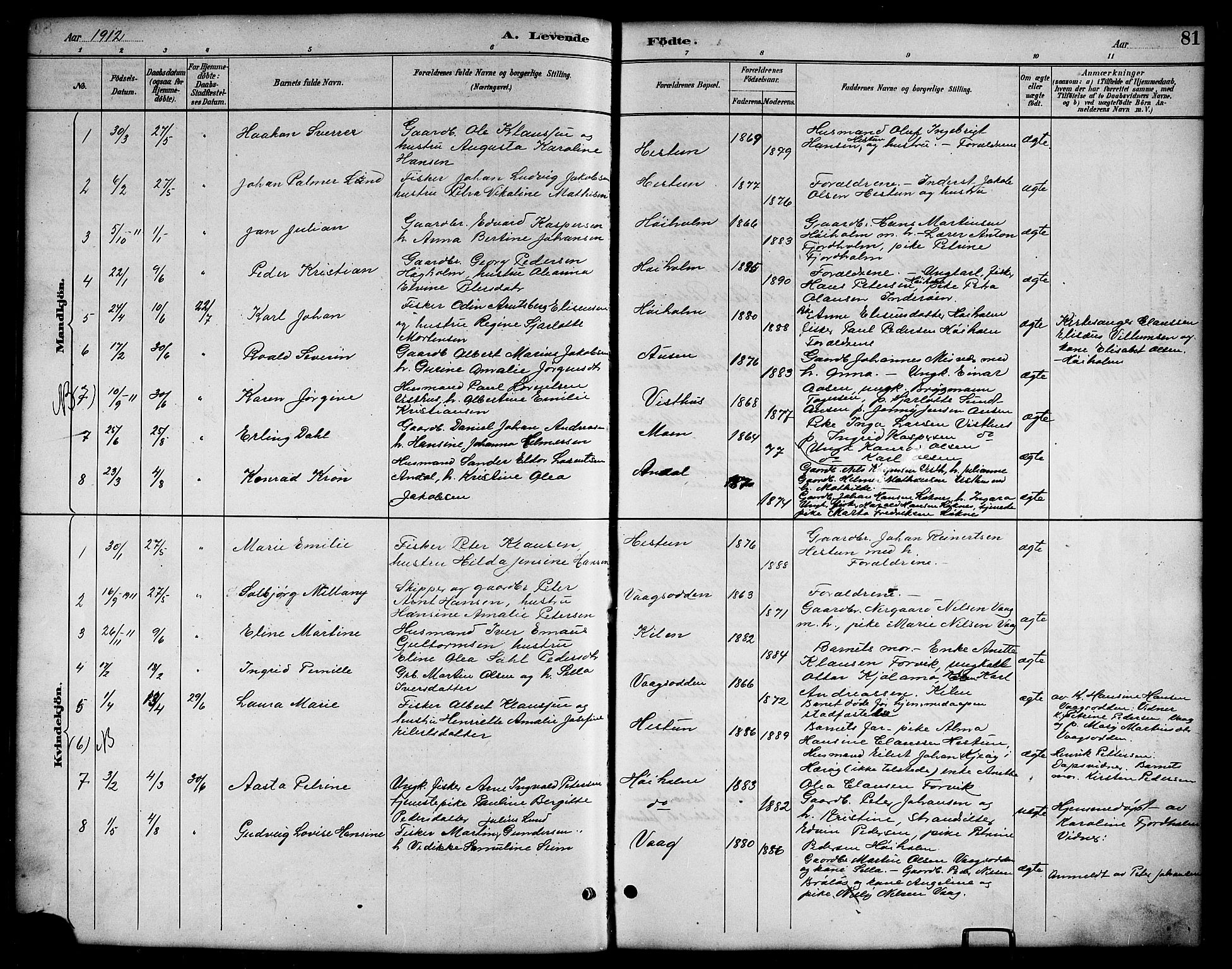 Ministerialprotokoller, klokkerbøker og fødselsregistre - Nordland, AV/SAT-A-1459/819/L0277: Parish register (copy) no. 819C03, 1888-1917, p. 81