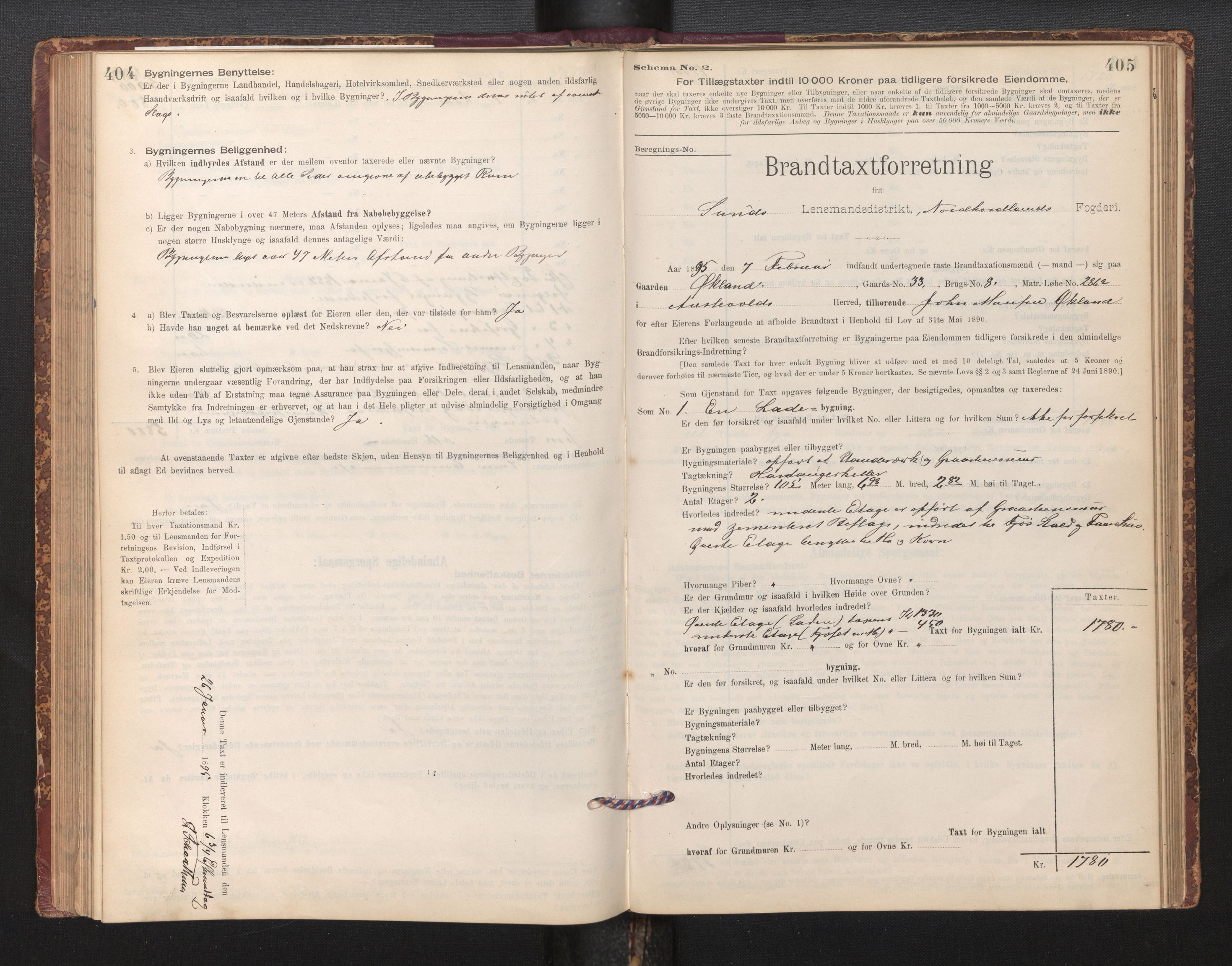 Lensmannen i Sund og Austevoll, SAB/A-35201/0012/L0003: Branntakstprotokoll, skjematakst, 1894-1917, p. 404-405