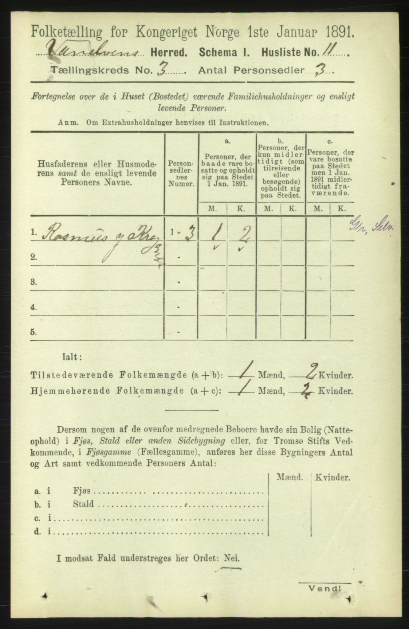 RA, 1891 census for 1511 Vanylven, 1891, p. 1185