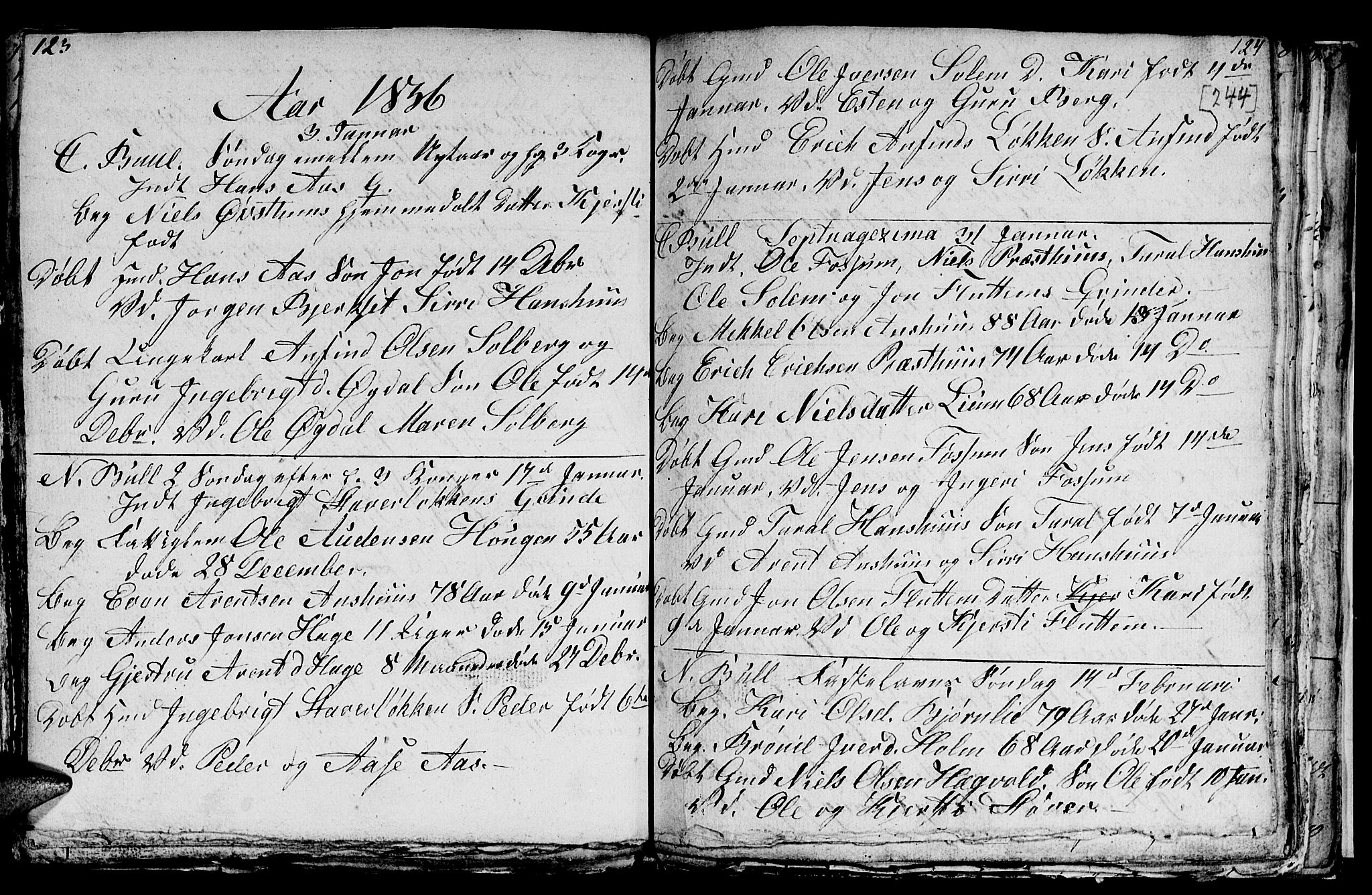 Ministerialprotokoller, klokkerbøker og fødselsregistre - Sør-Trøndelag, SAT/A-1456/689/L1042: Parish register (copy) no. 689C01, 1812-1841, p. 243-244