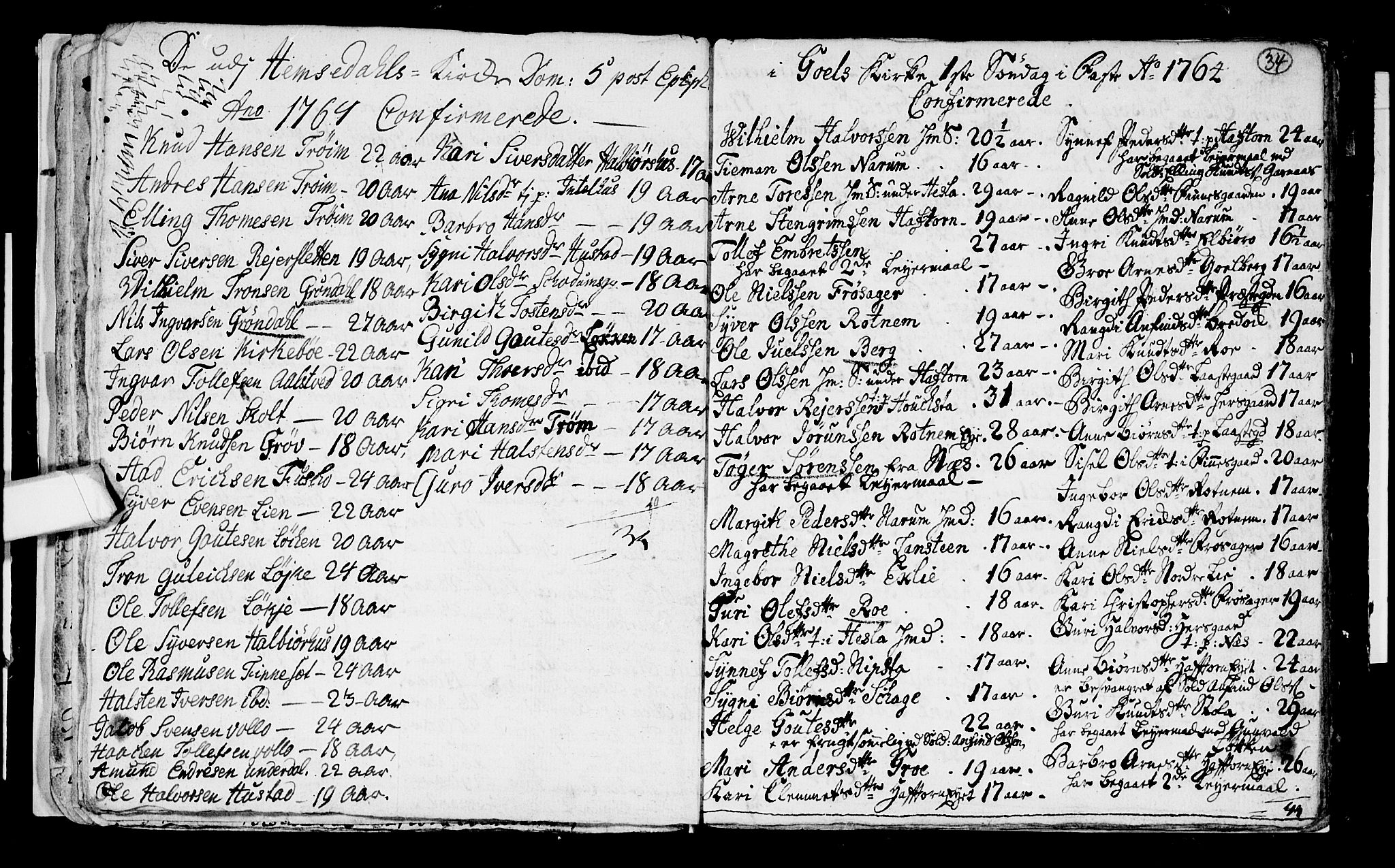 Nes kirkebøker, SAKO/A-236/F/Fa/L0003: Parish register (official) no. 3, 1760-1764, p. 34