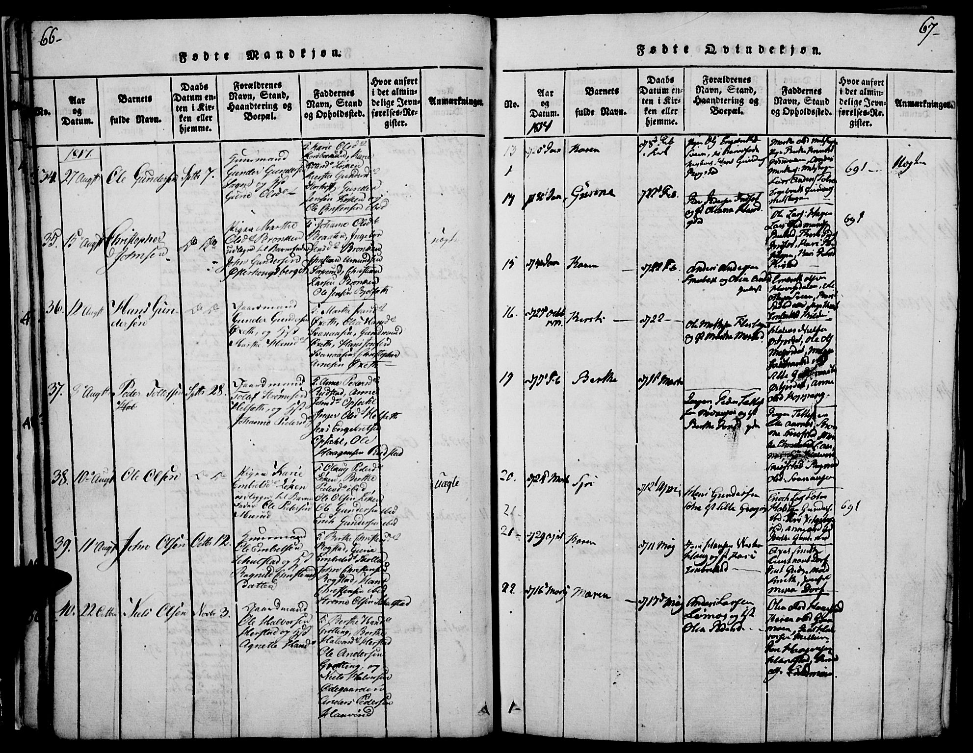 Elverum prestekontor, SAH/PREST-044/H/Ha/Haa/L0007: Parish register (official) no. 7, 1815-1830, p. 66-67