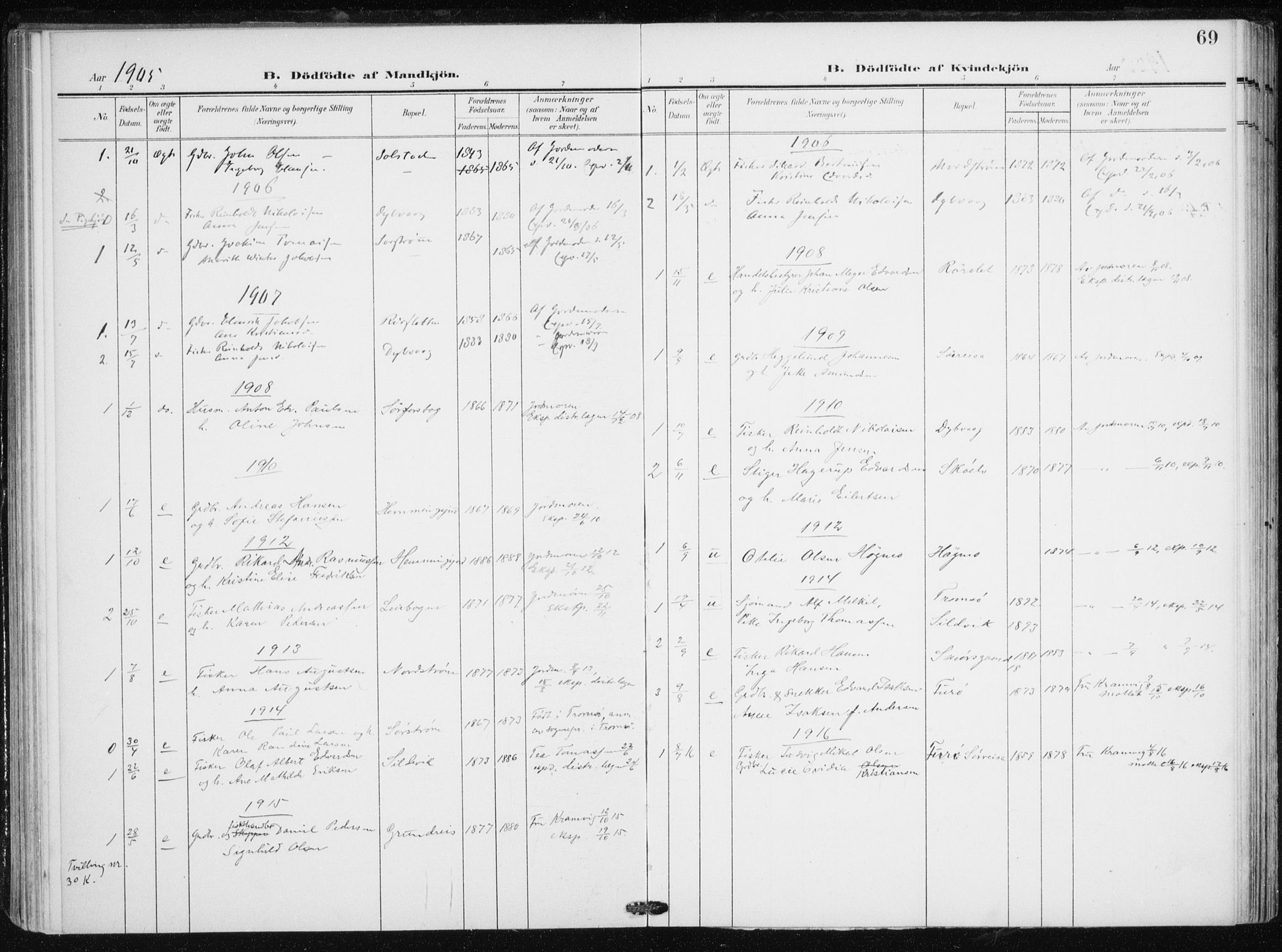 Tranøy sokneprestkontor, SATØ/S-1313/I/Ia/Iaa/L0012kirke: Parish register (official) no. 12, 1905-1918, p. 69