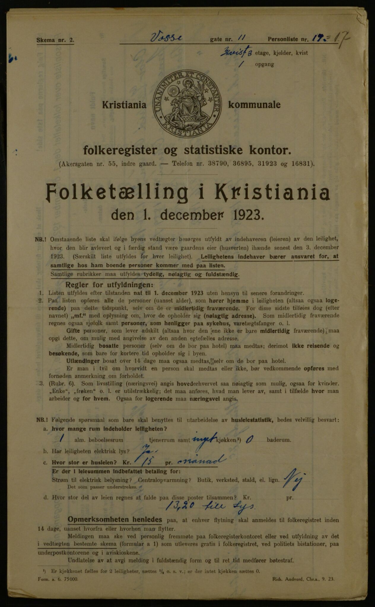 OBA, Municipal Census 1923 for Kristiania, 1923, p. 138508