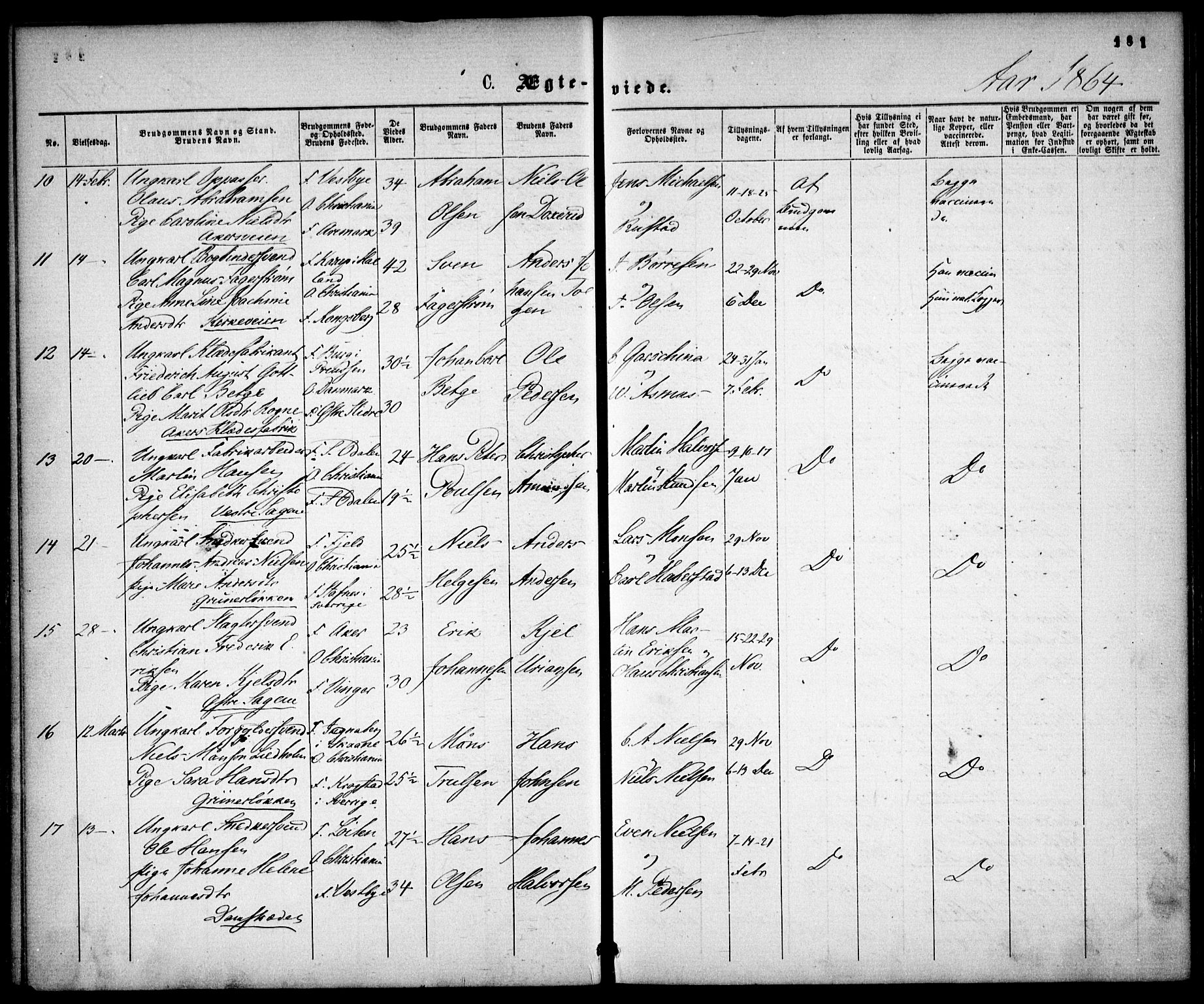 Gamle Aker prestekontor Kirkebøker, SAO/A-10617a/F/L0001: Parish register (official) no. 1, 1861-1865, p. 181