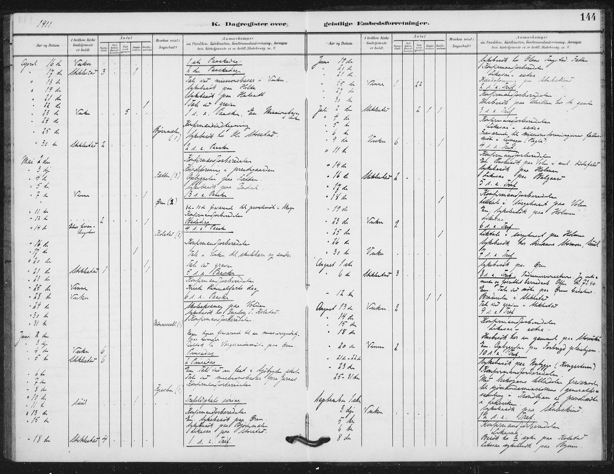 Ministerialprotokoller, klokkerbøker og fødselsregistre - Nord-Trøndelag, AV/SAT-A-1458/724/L0264: Parish register (official) no. 724A02, 1908-1915, p. 144